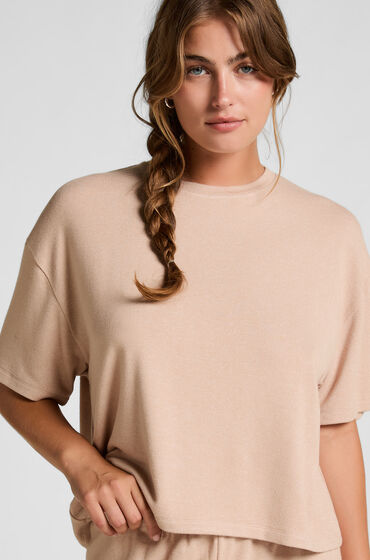 Hunkemöller Pyjamastop i børstet jersey Beige