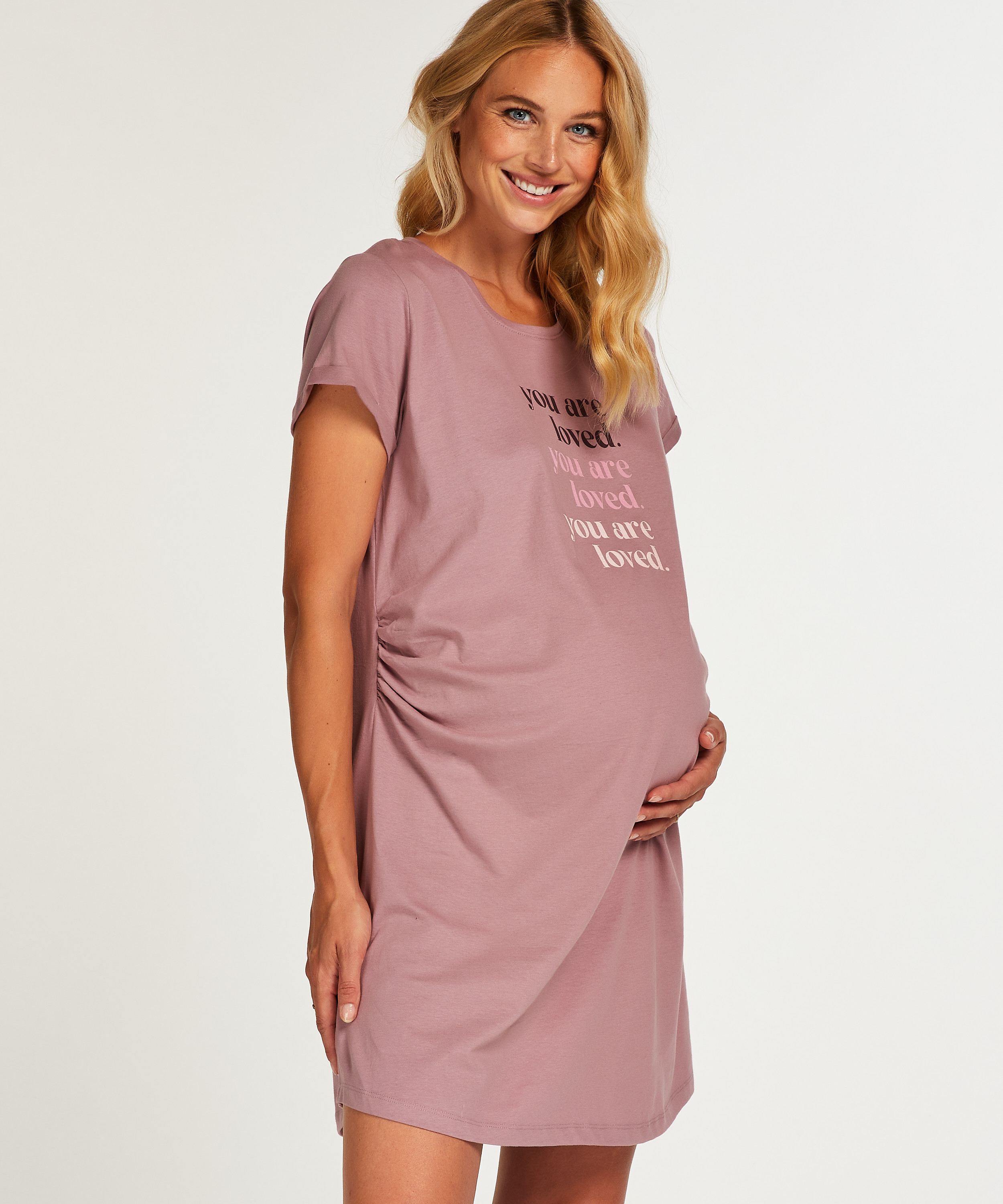 Pyjamas-T-shirt med korte ærmer til gravide, pink, main