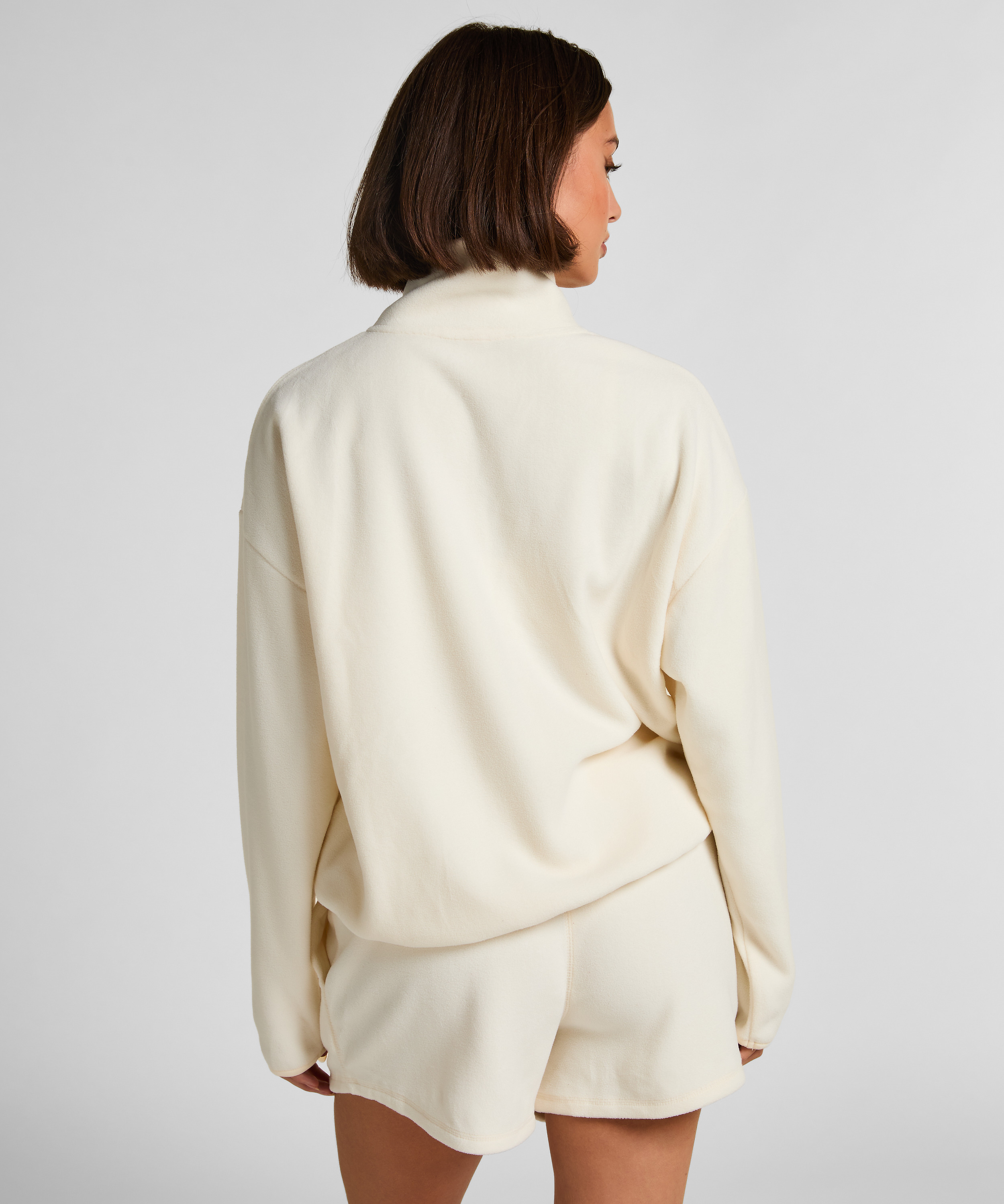 Overdel med halv lynl&aring;s sporty fleece, Hvid, main