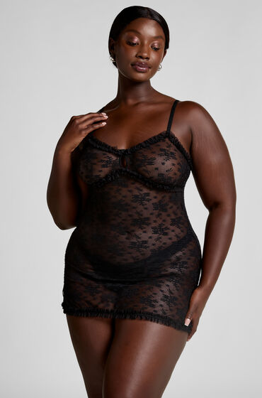 Hunkemöller Darcy underkjole i heldækkende blonde sort