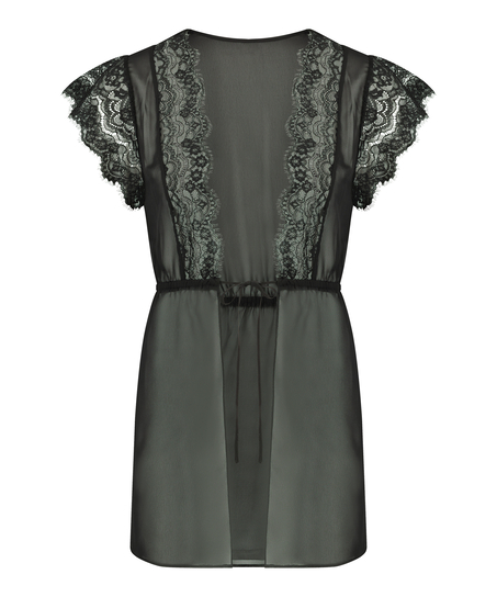 Kort kimoni i satin Candance, Sort