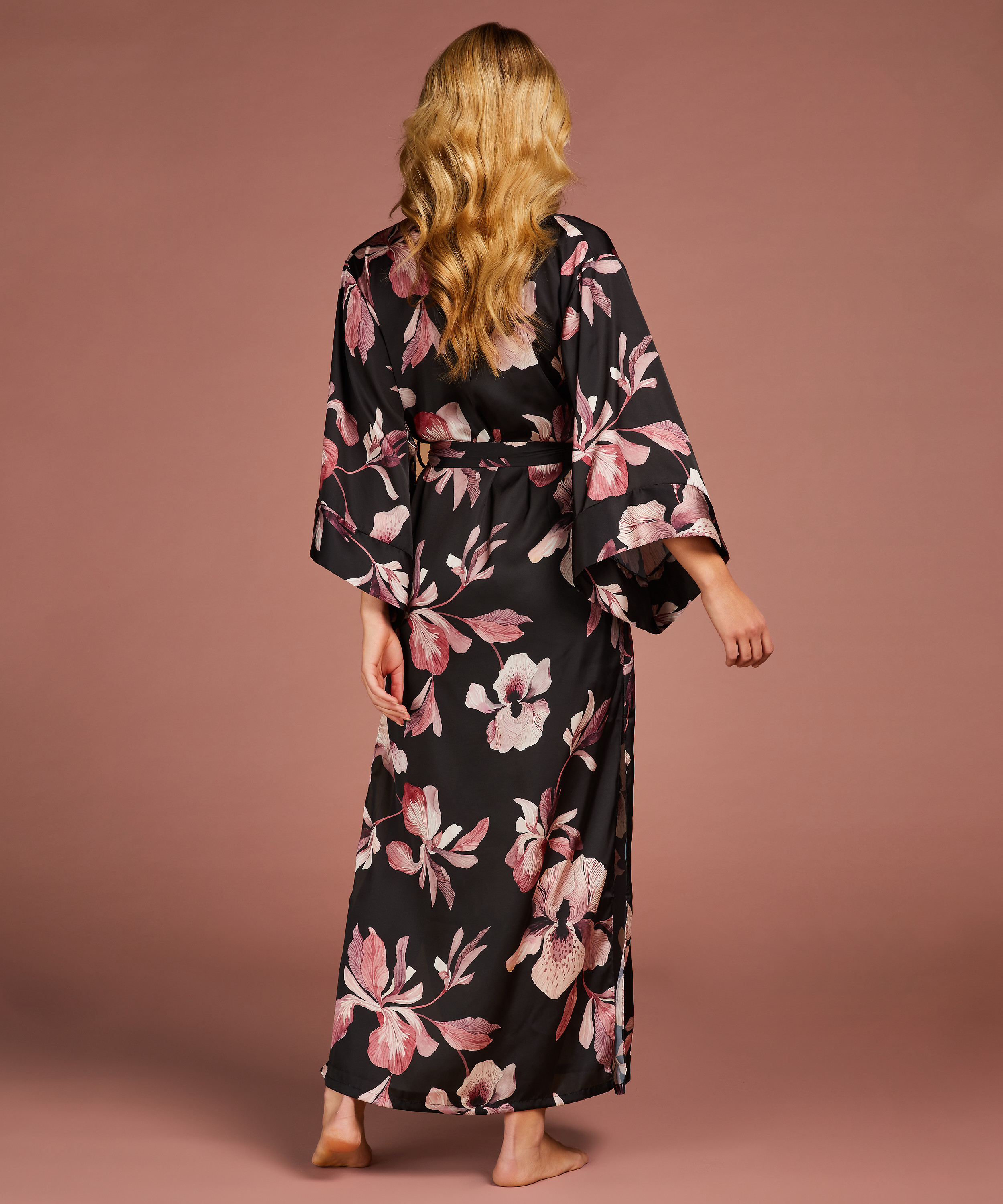 Kimono satin Bloom, sort, main