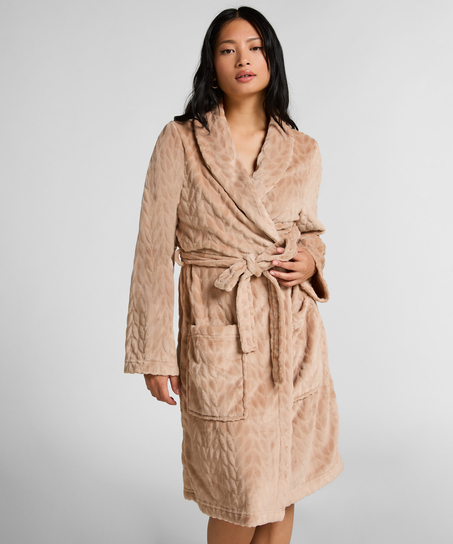Kort fleece morgenkåbe, Beige