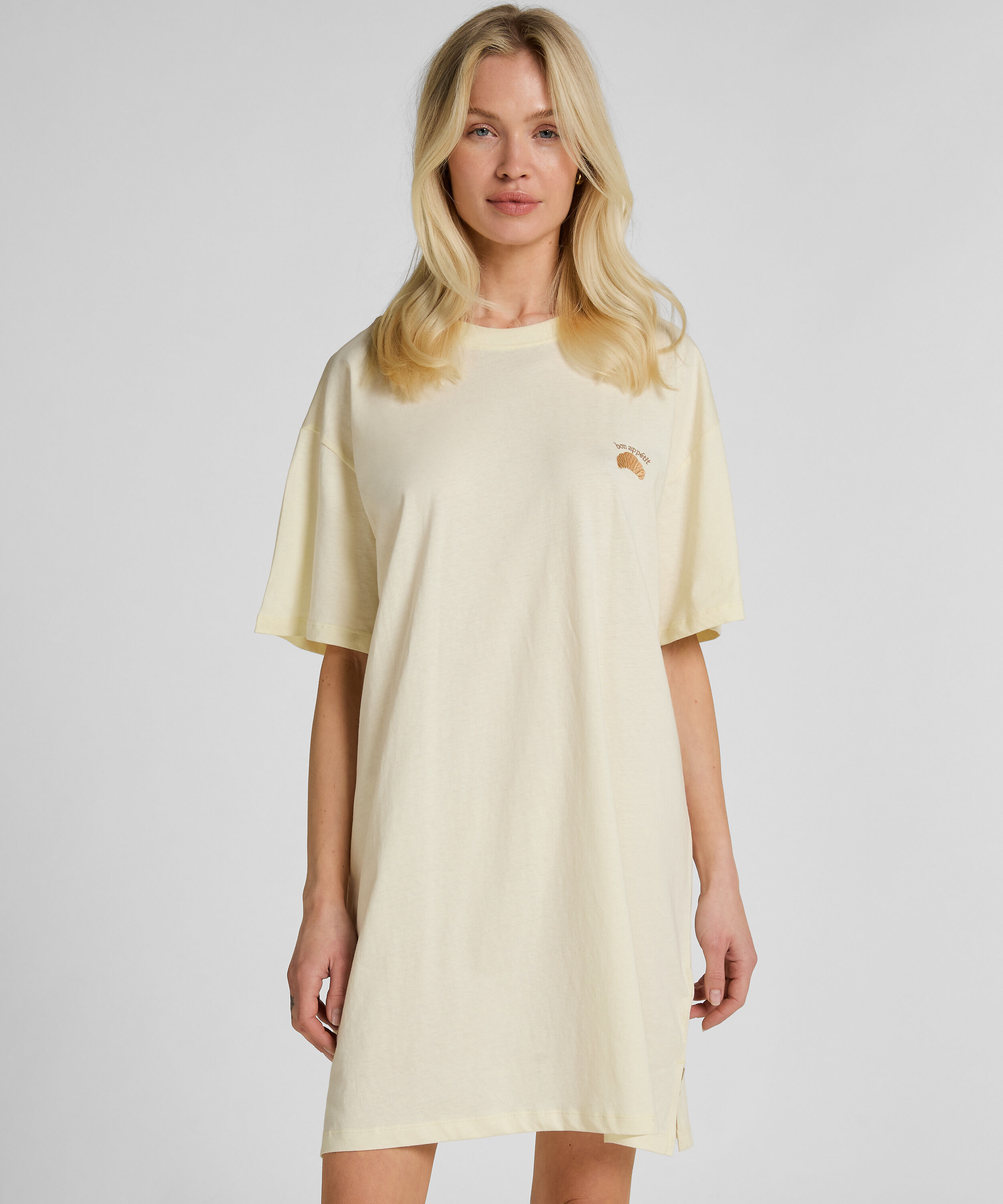 natkjole med rund hals, Gul