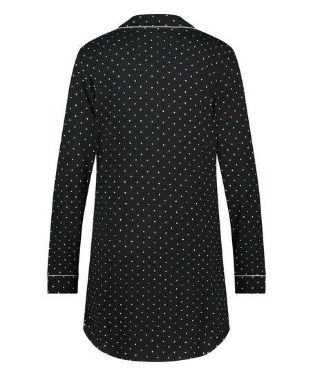 Langærmet jerseyskjortekjole Essential, Sort