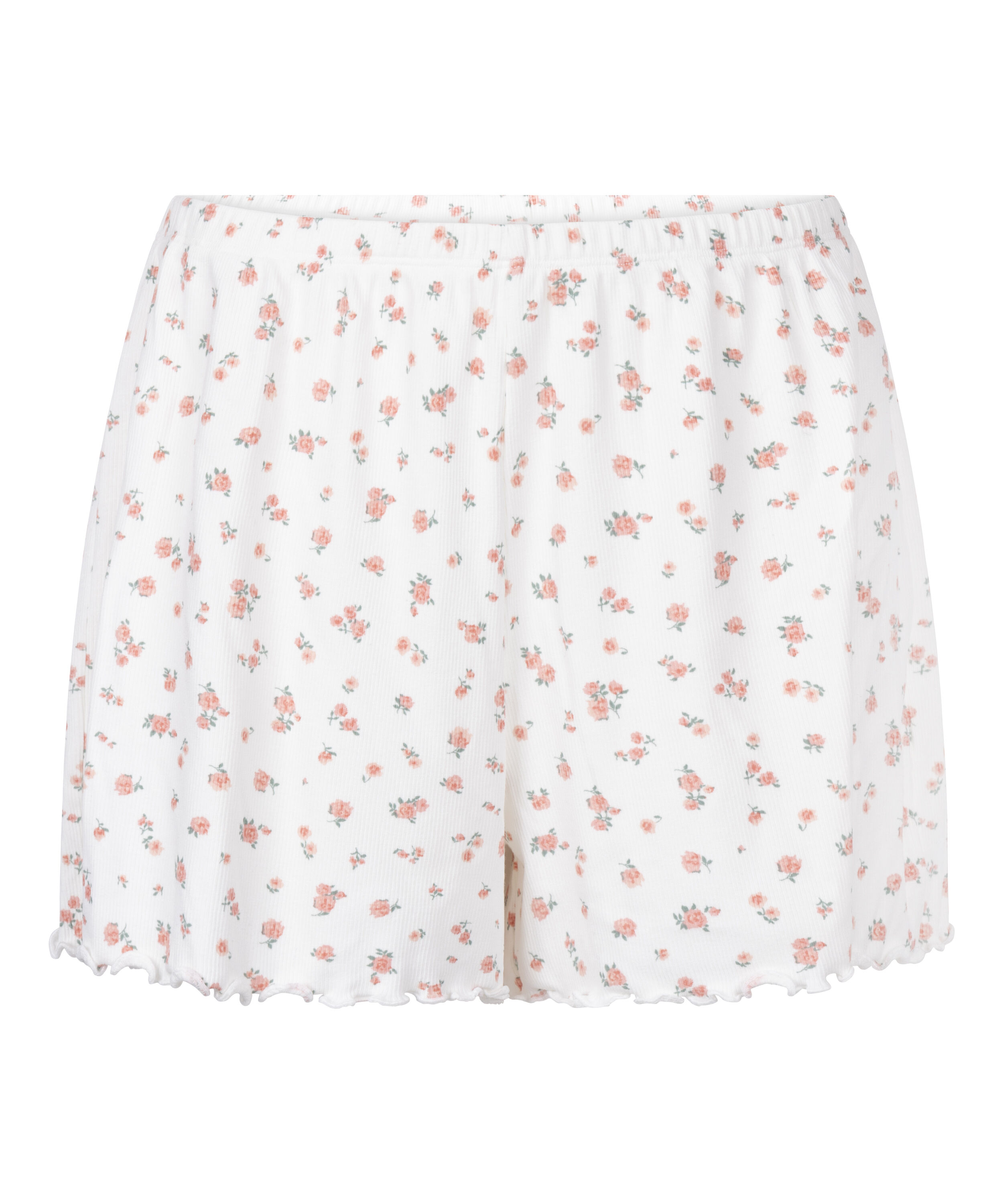 Ribstrikkede pyjamasshorts, Hvid