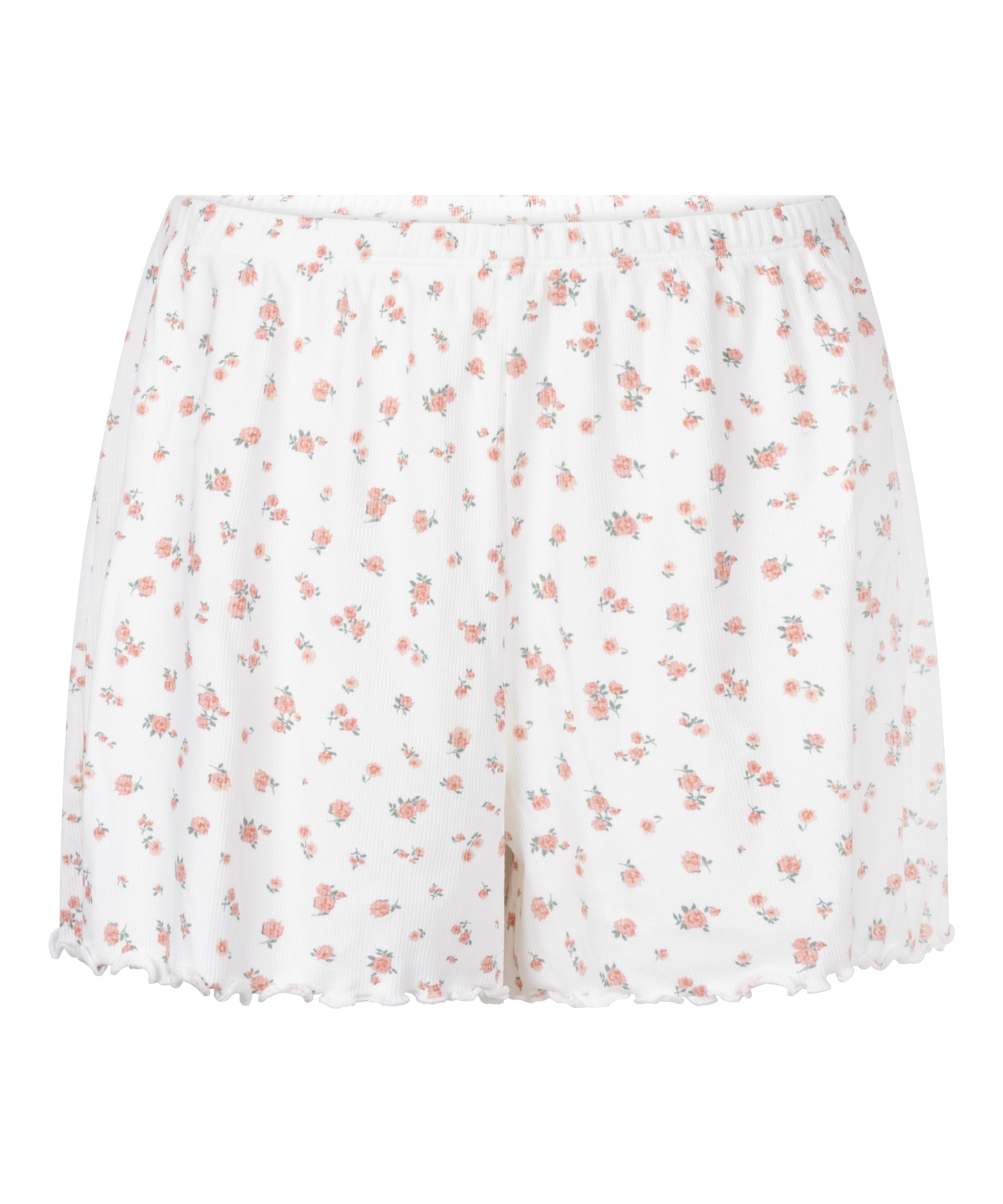 Ribstrikkede pyjamasshorts, Hvid, main