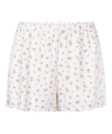 Ribstrikkede pyjamasshorts, Hvid