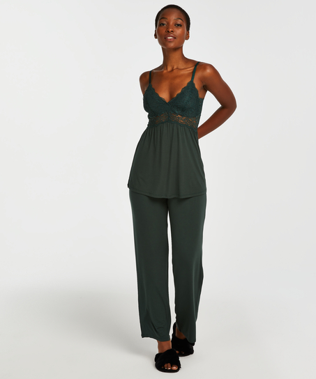 Vera pyjamassæt med blonder, grøn