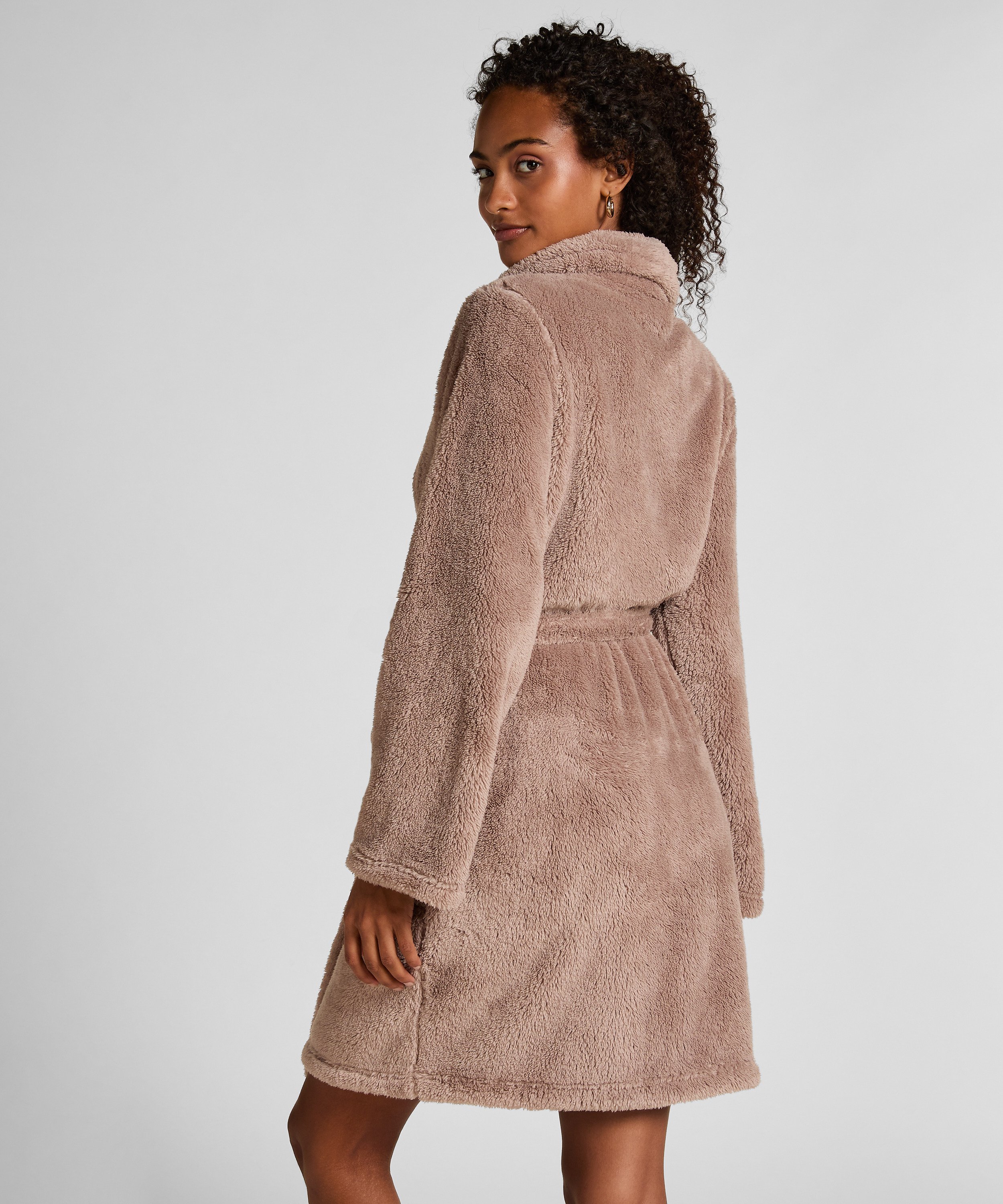 Morgenk&aring;be i fluffy fleece, Beige, main