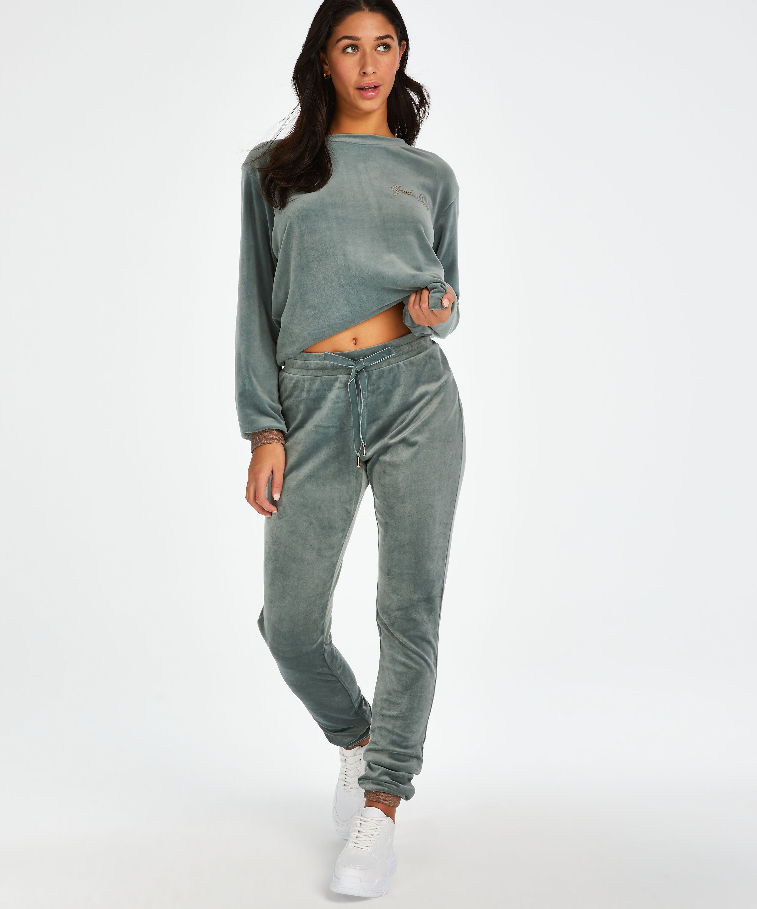 H&oslash;je joggingbukser velour, gr&oslash;n