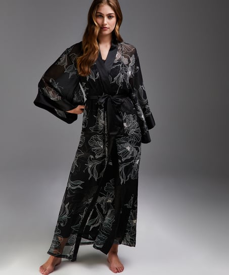 Kimono long chiffon lotus, Sort
