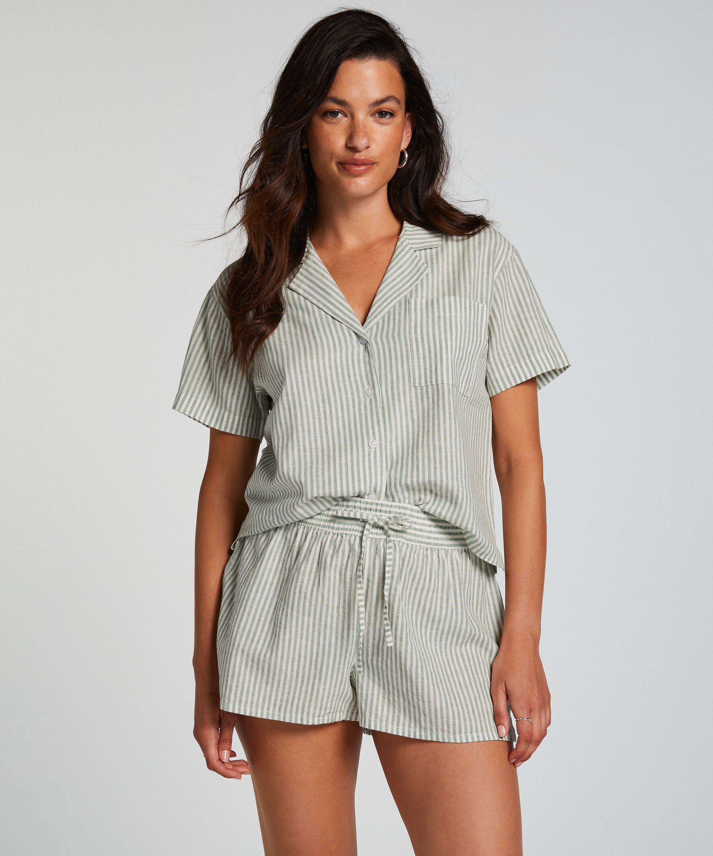 Pyjamas shorts Linned, Grøn