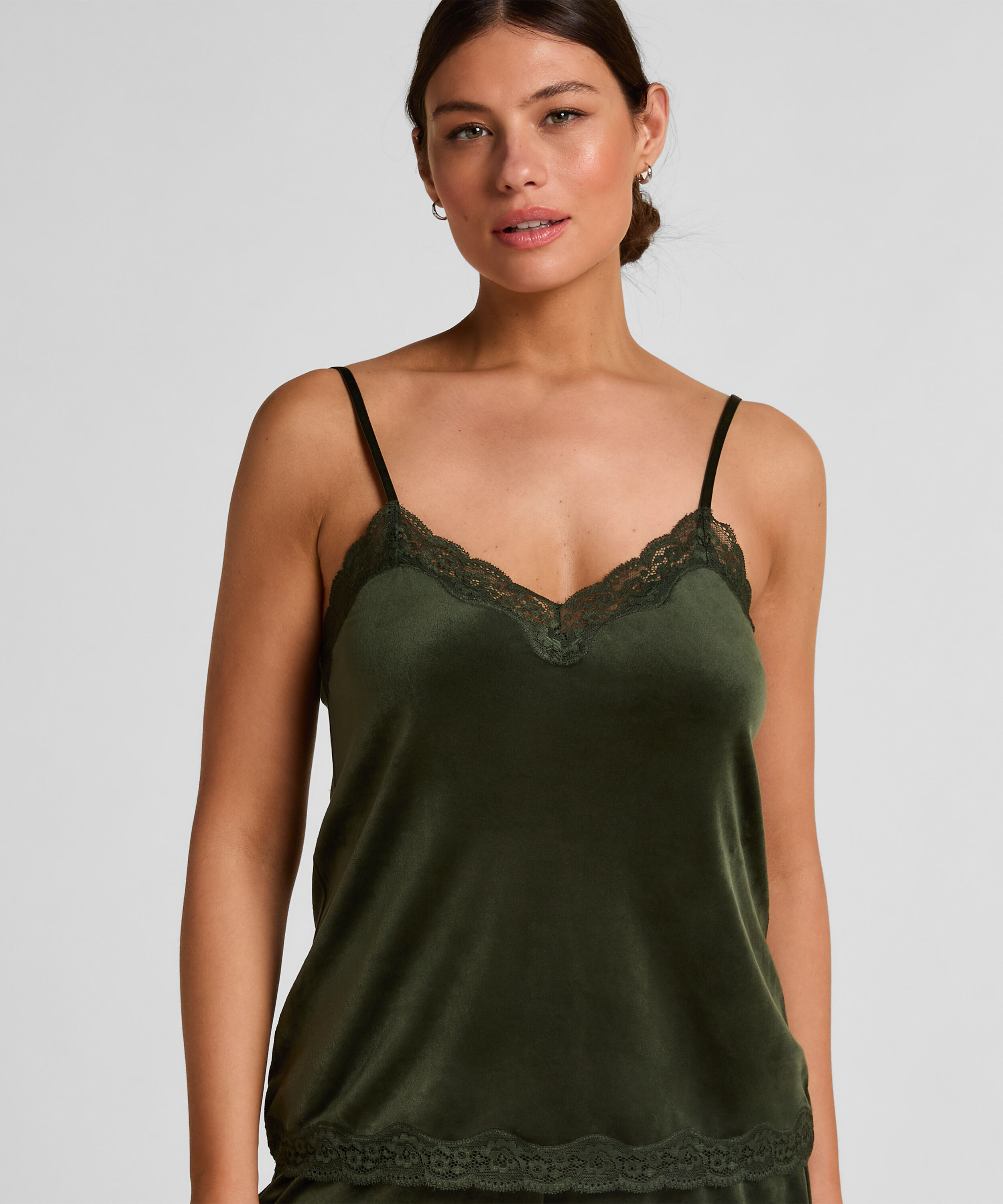 Cami top Velours Lace, Grøn