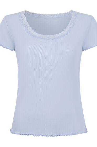 Hunkemöller Pyjamas Top Jersey Rib med Blonder Blå