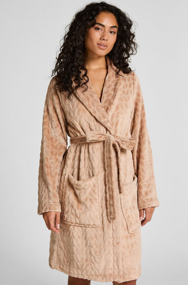 Hunkemöller Kort flannelmorgenkåbe Beige