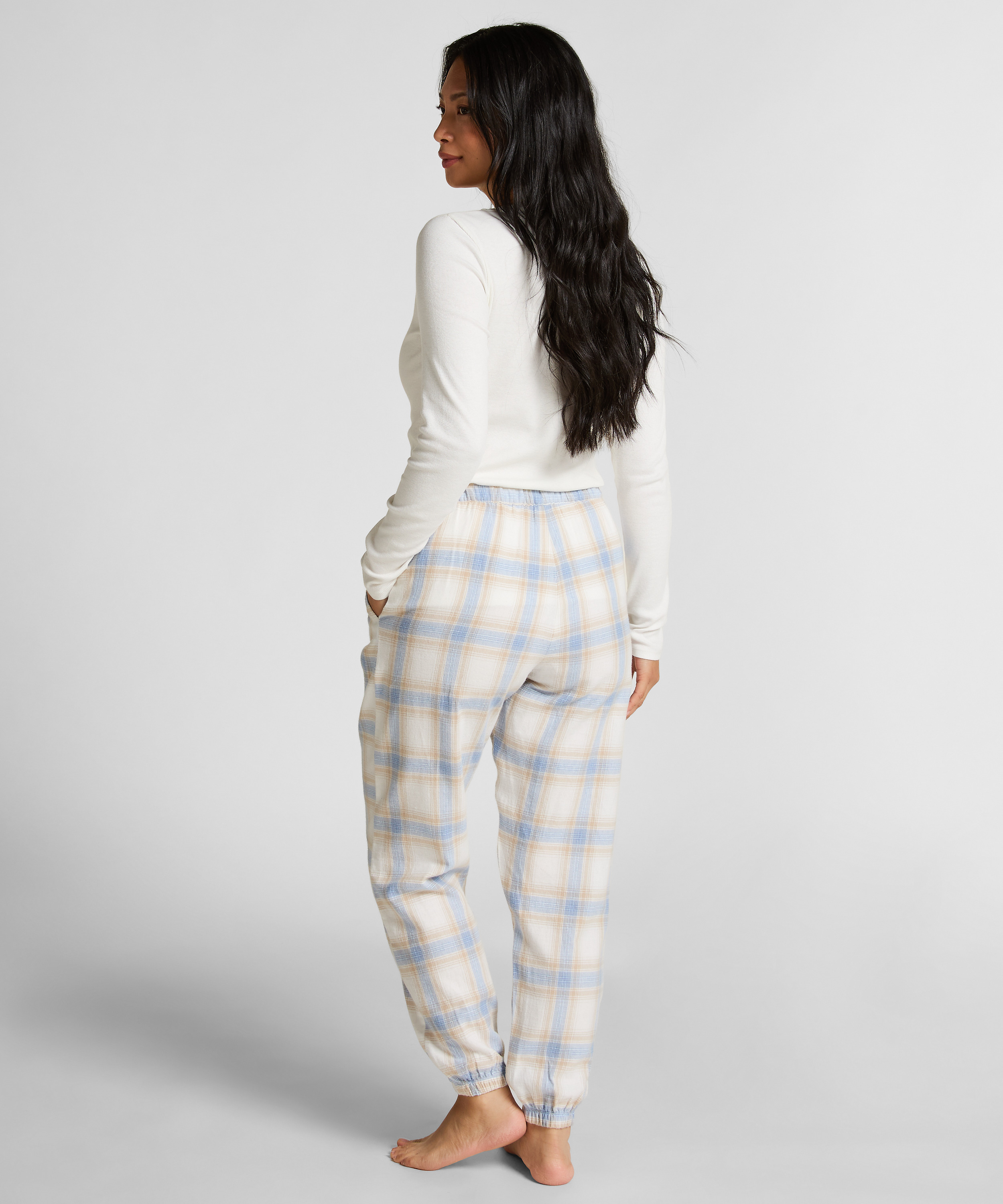 Petite Twill ternede pyjamasbukser, Bl&aring;, main