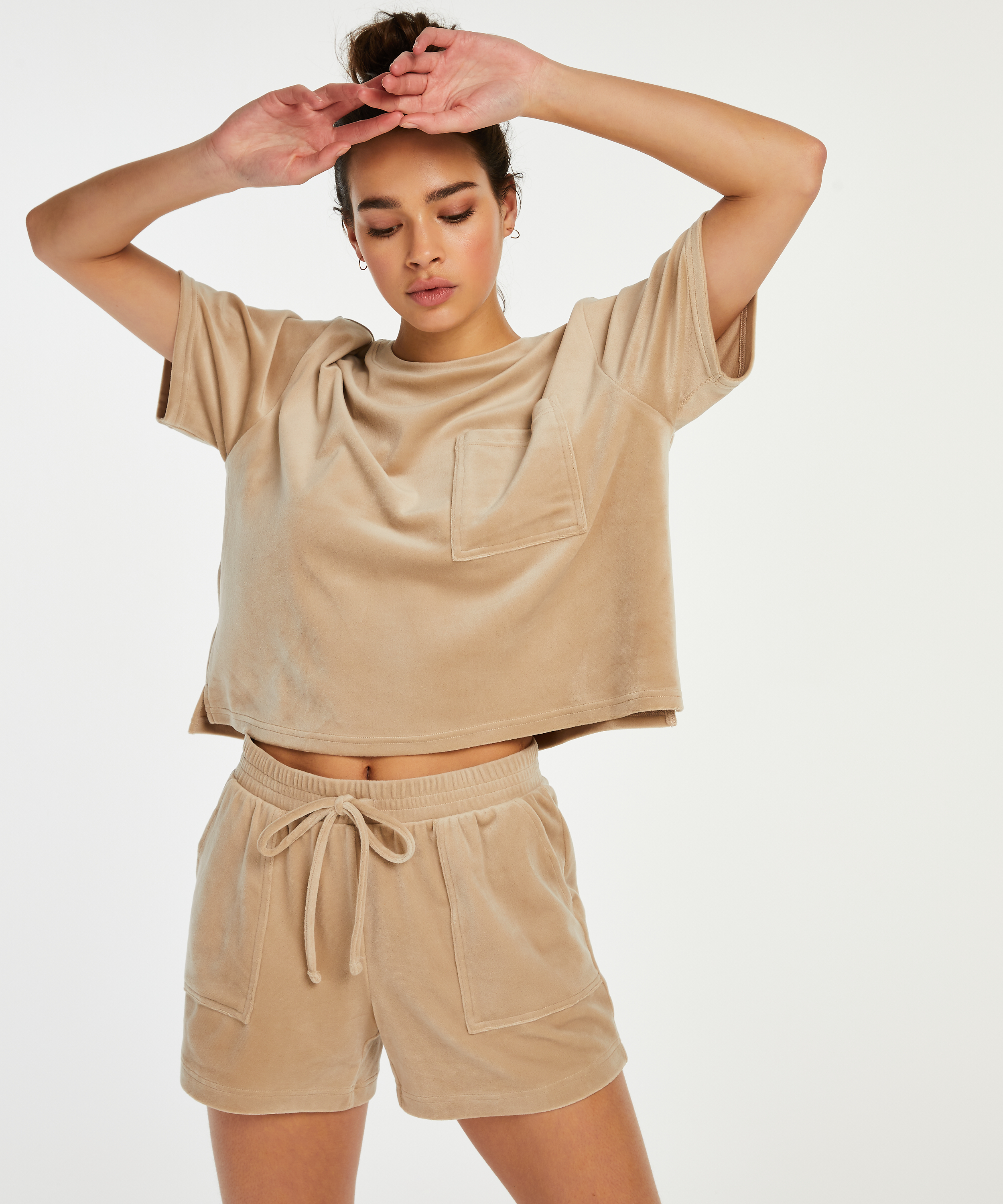 Fløjlsshorts med lomme, Beige, main
