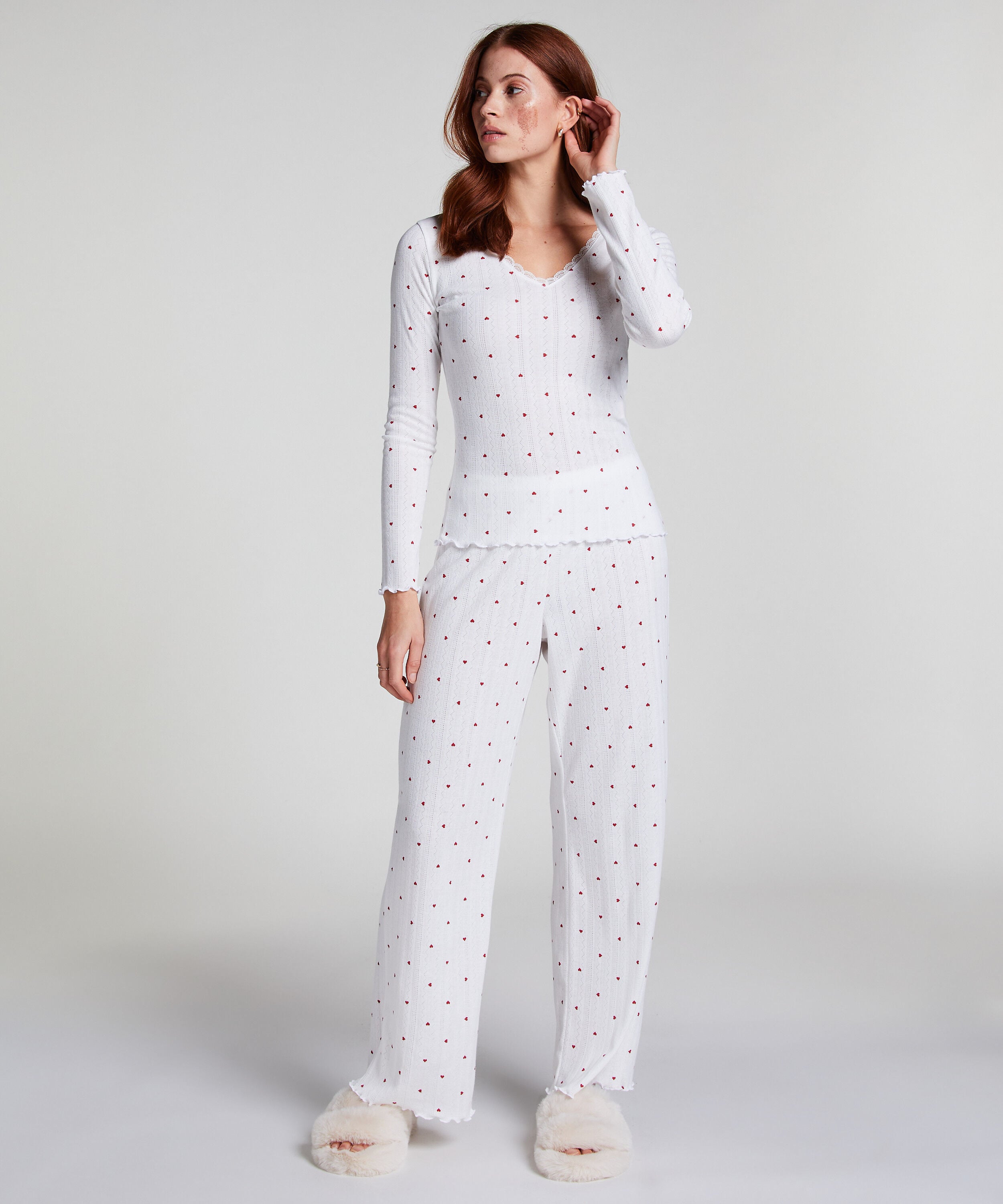 Pyjamasbukser Pointelle, Hvid