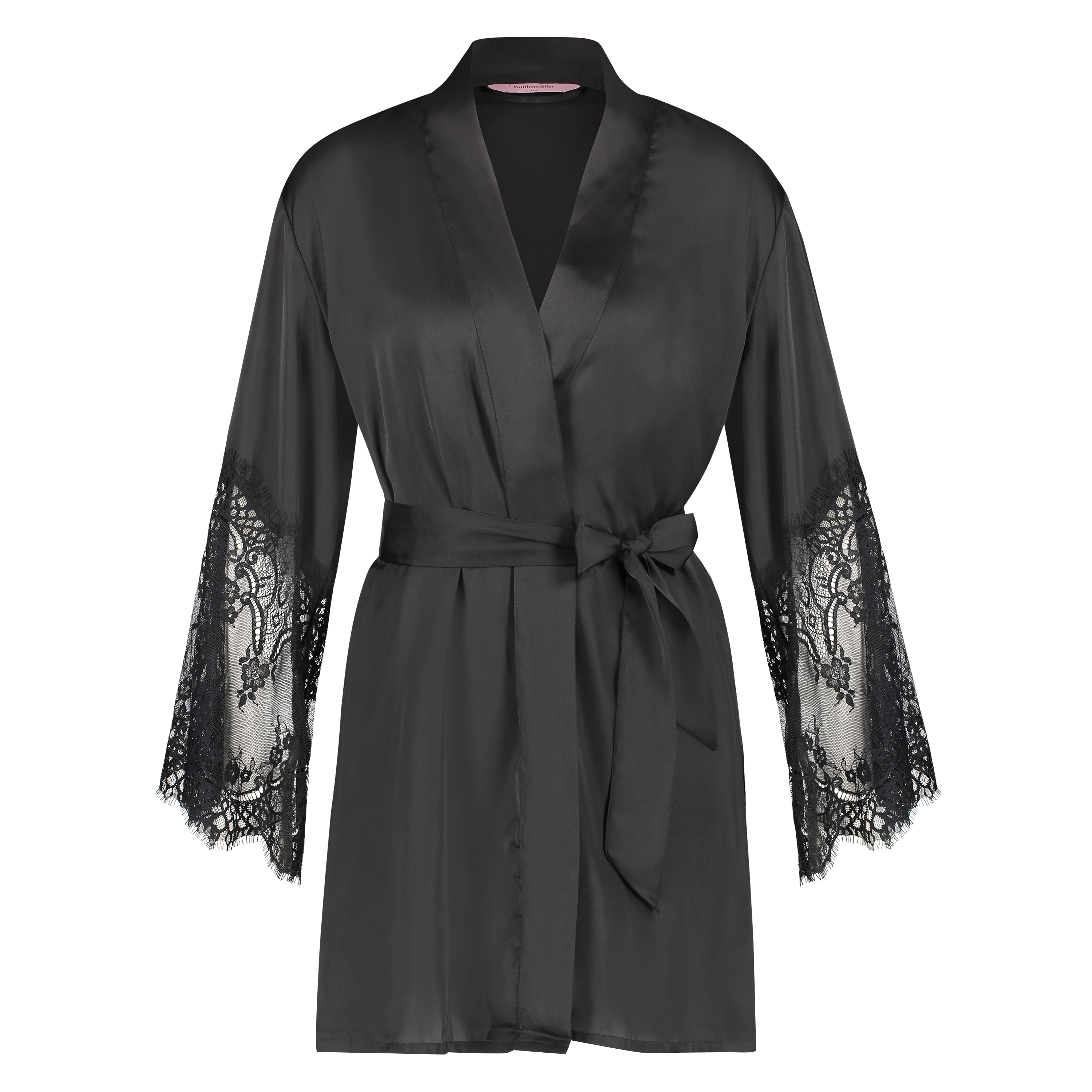 Lace Satin kimono, Sort, main