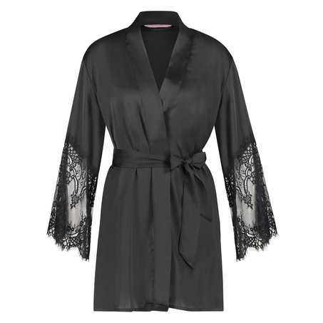Lace Satin kimono, Sort