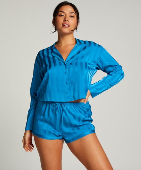 Langærmet satinjakke, Blå