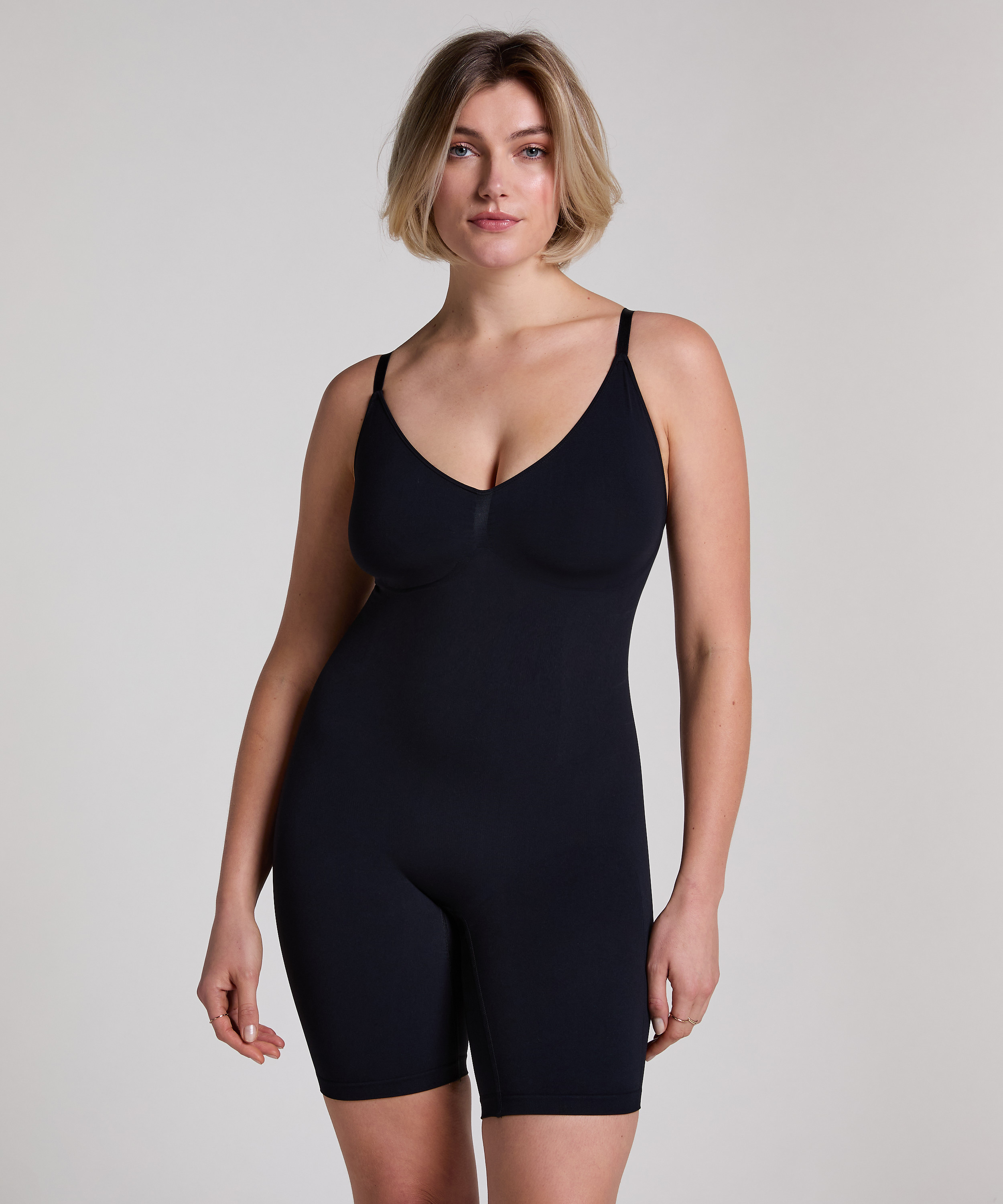 Sømløs forstærkende lårslanker, Sort, main