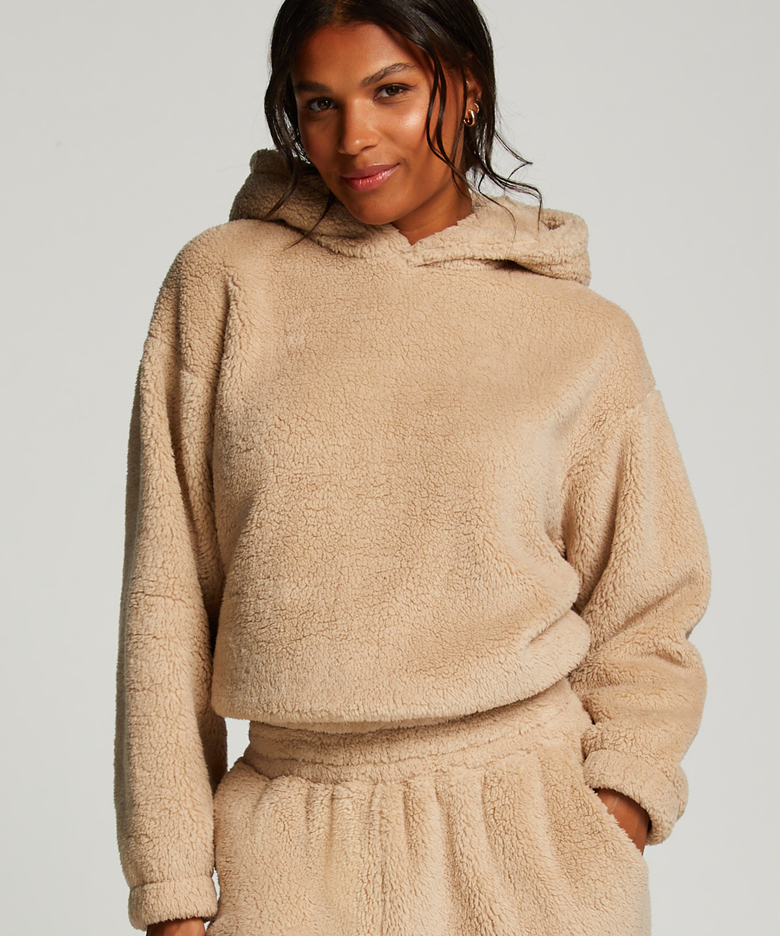 Hættetrøje Fleece Snuggle, Beige, main