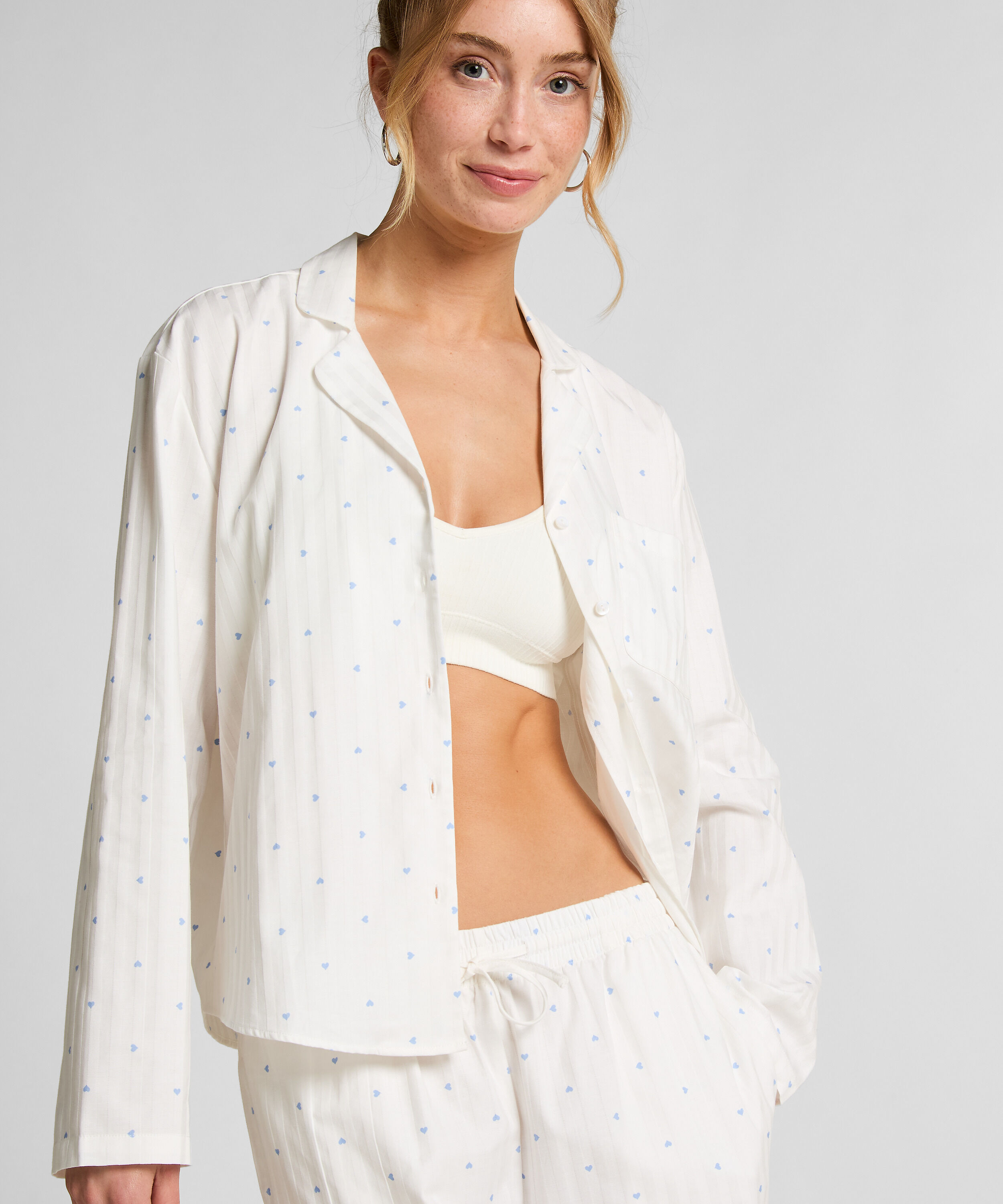 Jacquard Pyjamatop Langærmet, Blå