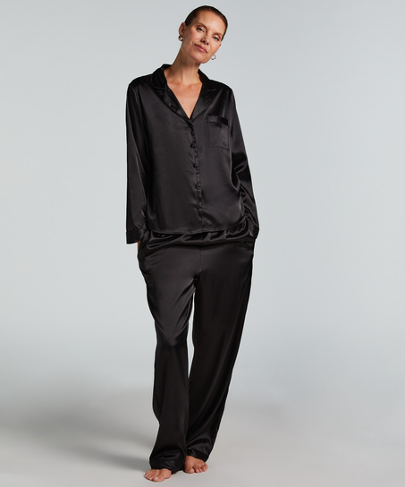 Langærmet satinjakke, Sort