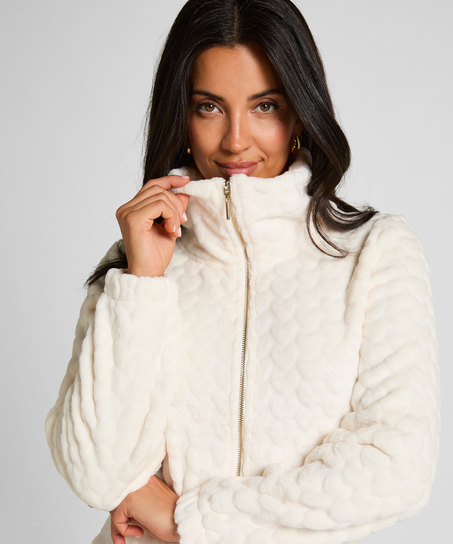 Onesie-jumpsuit i kabel med lynlås, Hvid