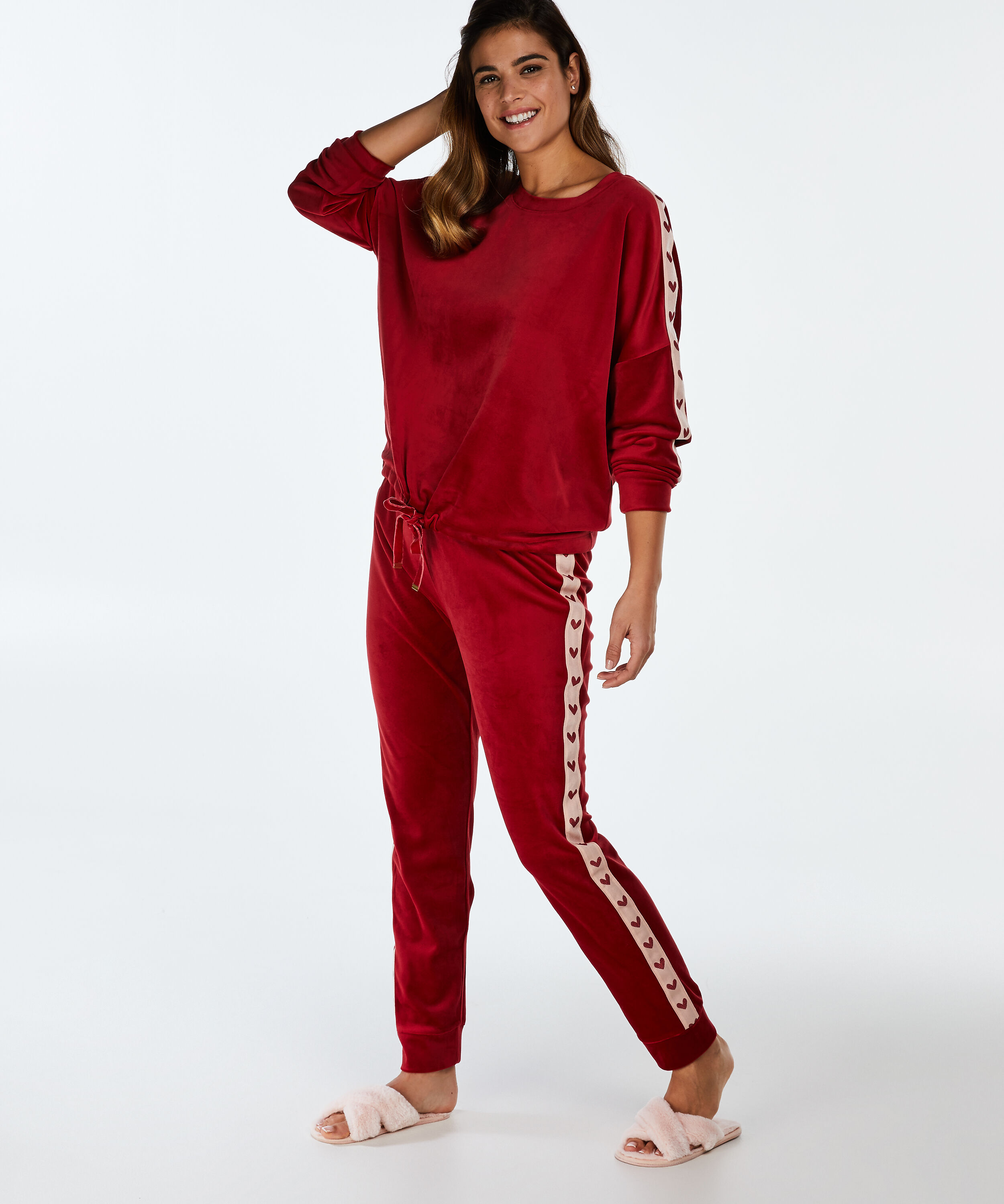 Jogger Velour Hjerte, r&oslash;d