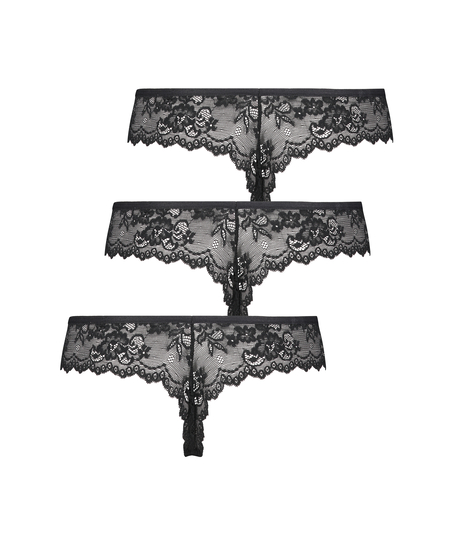 3-pak sømløs g-streng, sort