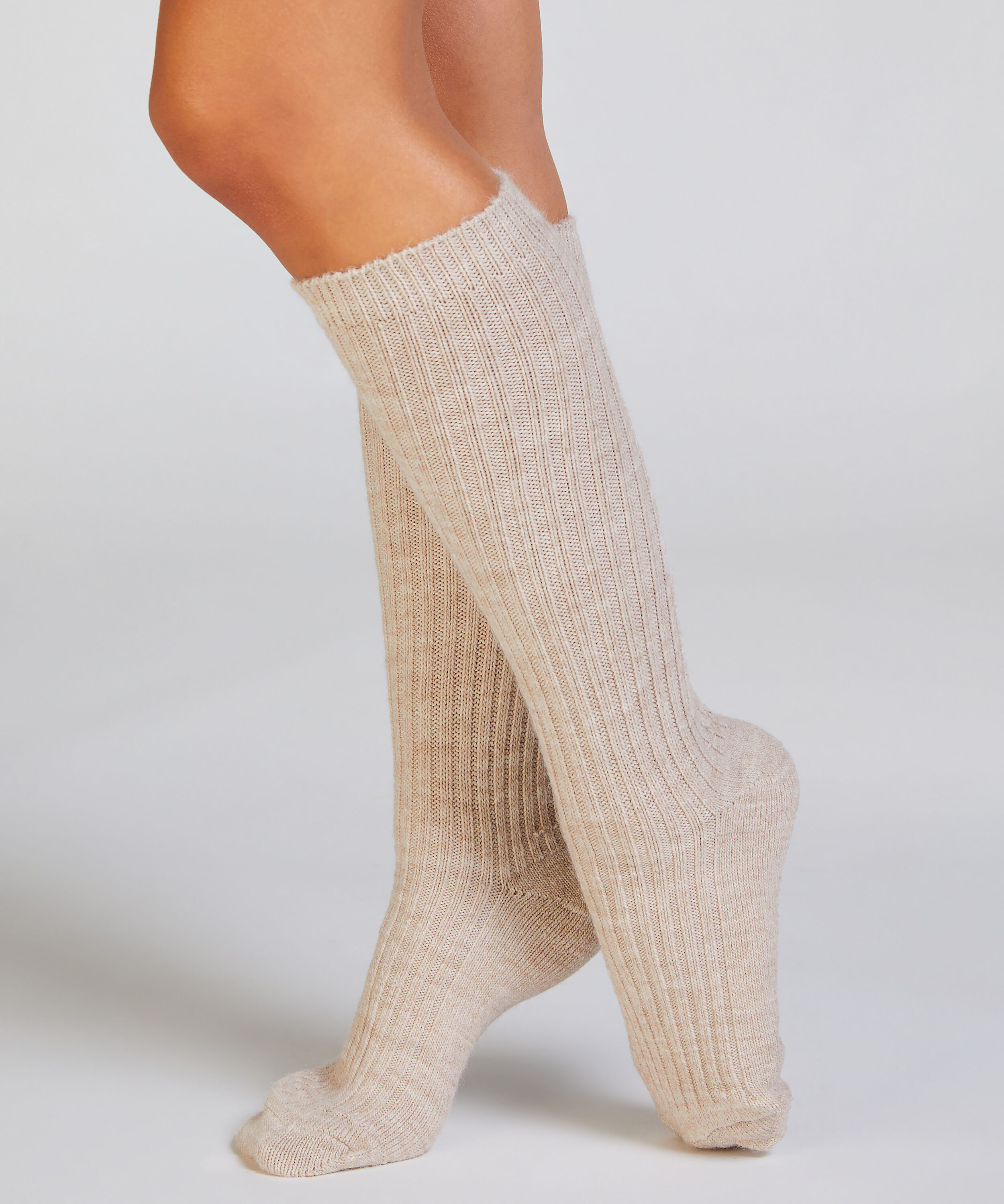 1 par strikkede sokker, Beige