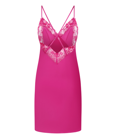 Slipdress i satin med p&aelig;oner, Lyser&oslash;d