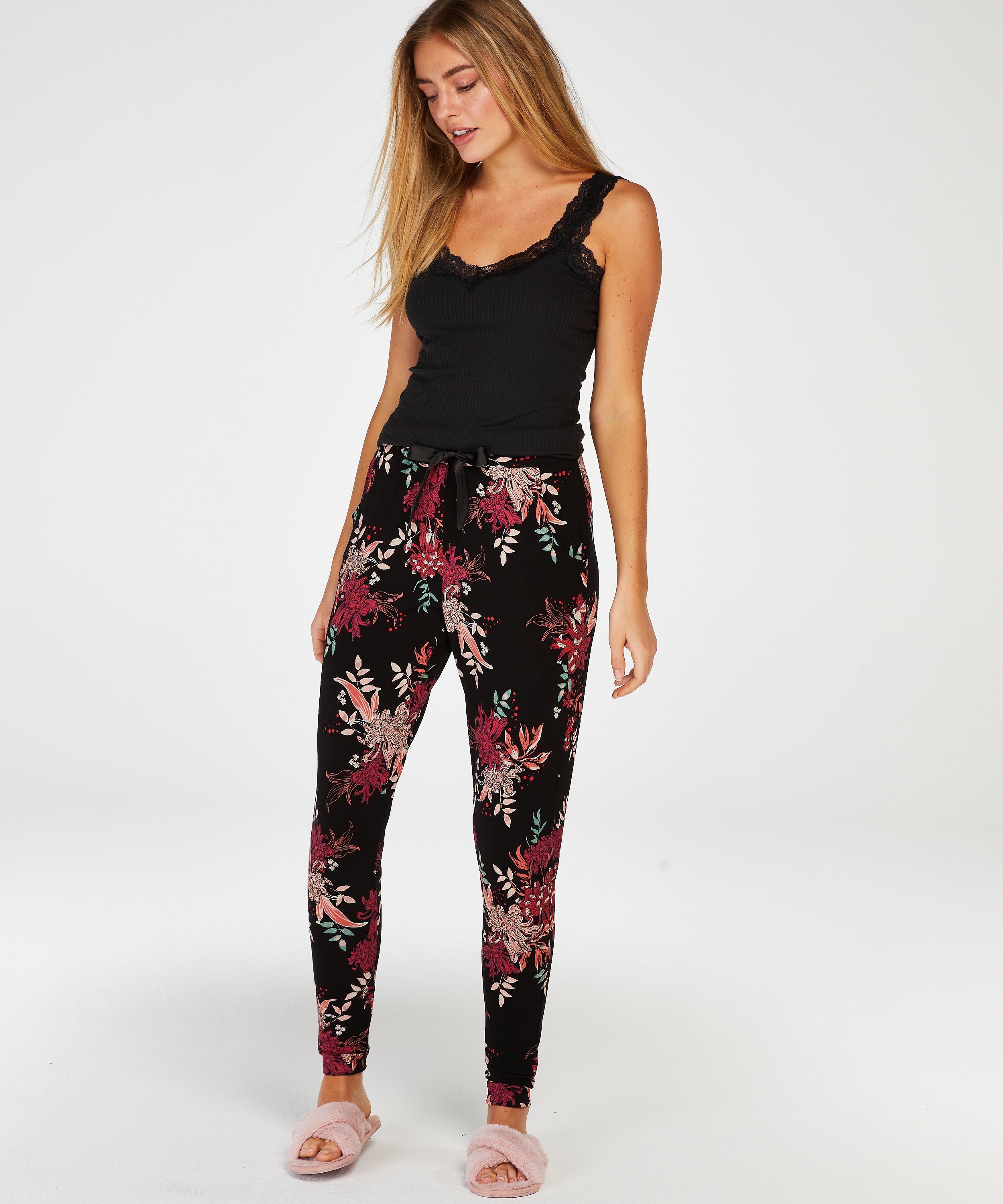 Top Rib Cami lace, Sort, main