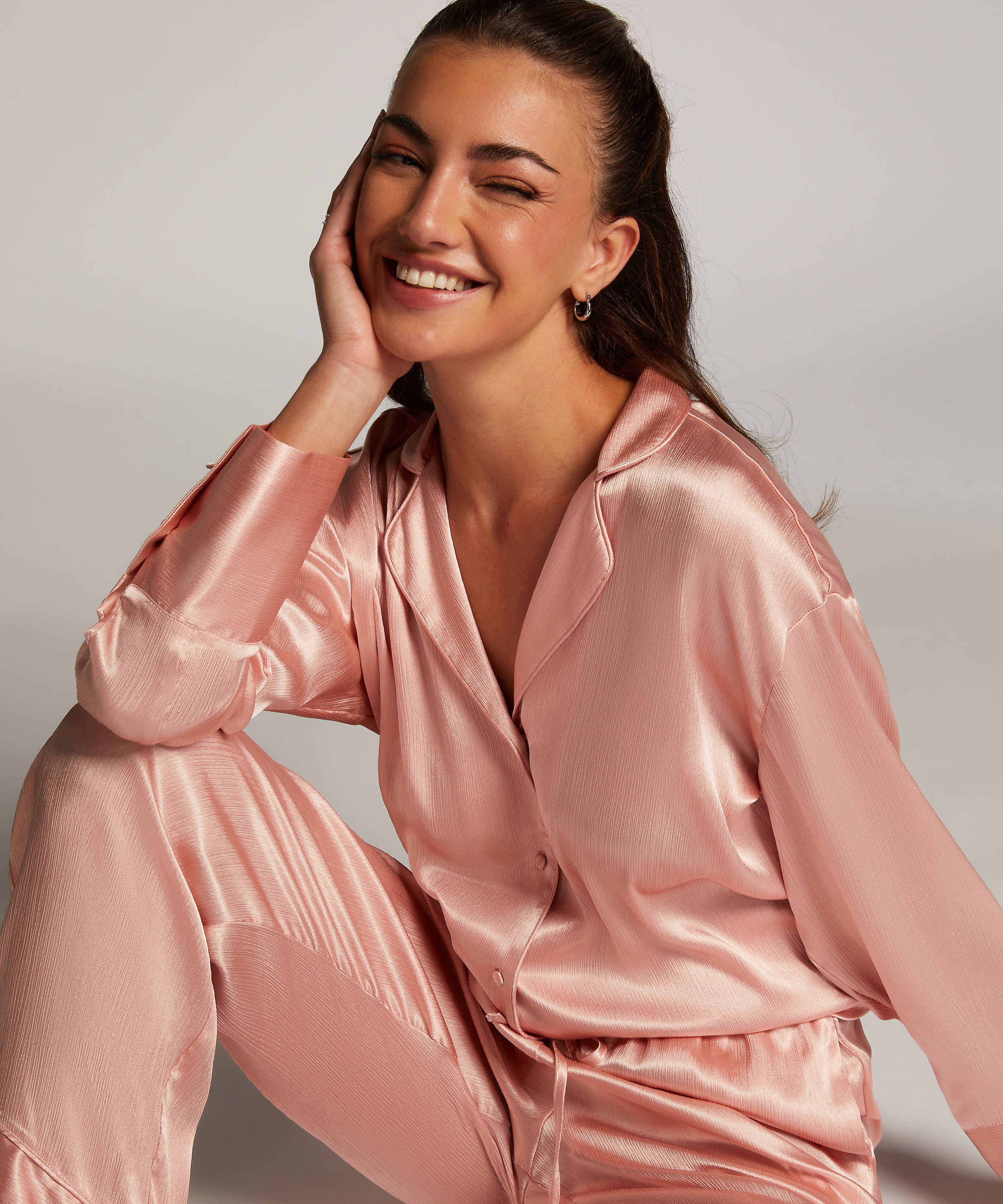 Langærmet satinjakke, Lyserød, main