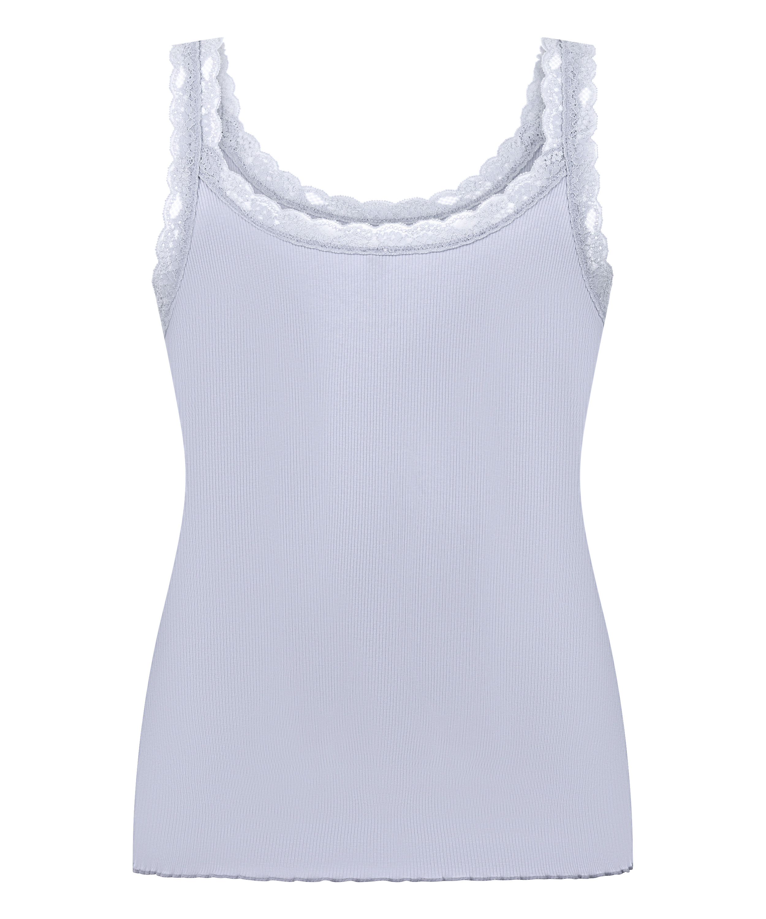 Ribbet Jersey Singlet med Blonder, Lilla, main