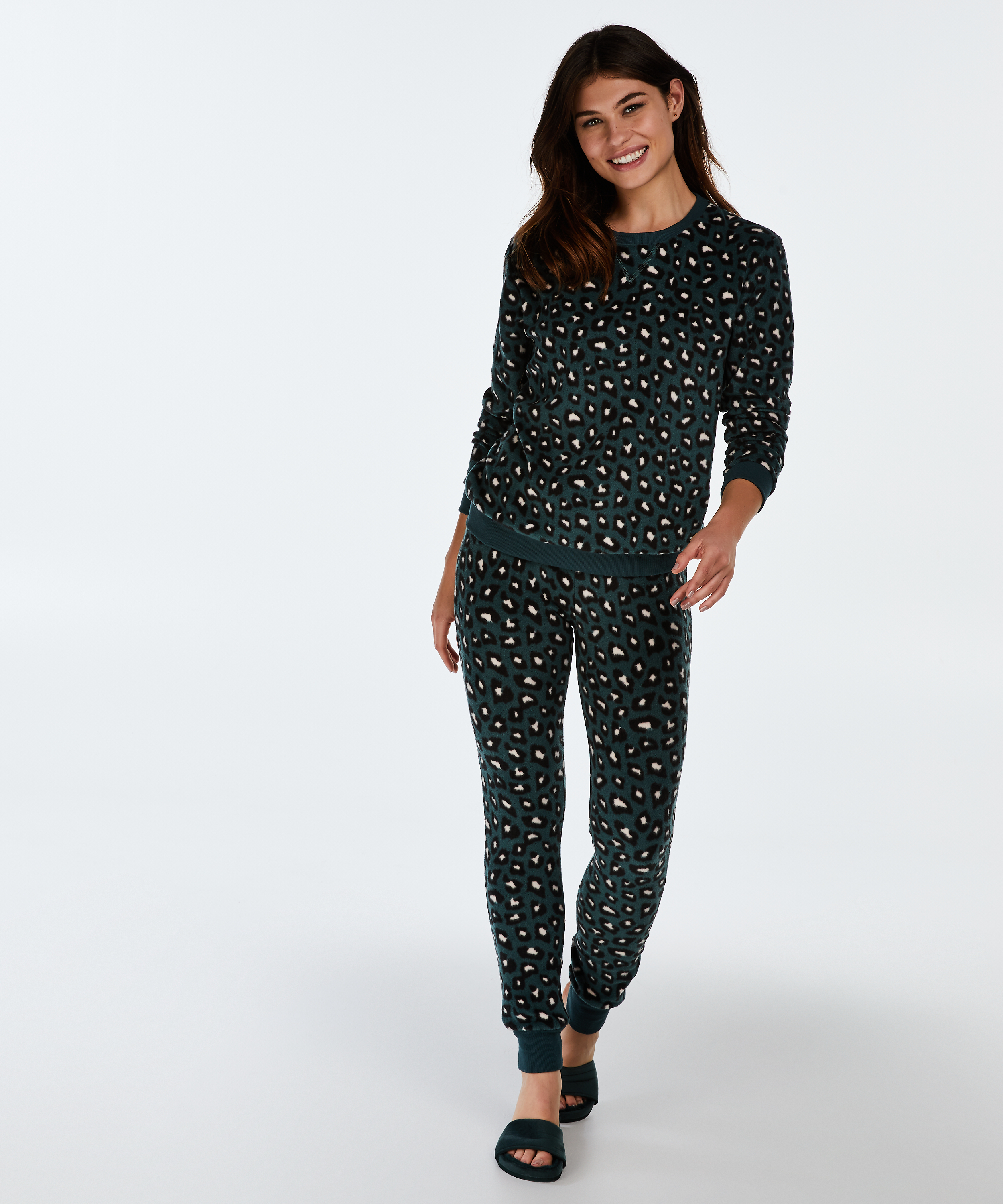 Fleece top med lange &aelig;rmer, Gr&oslash;n, main