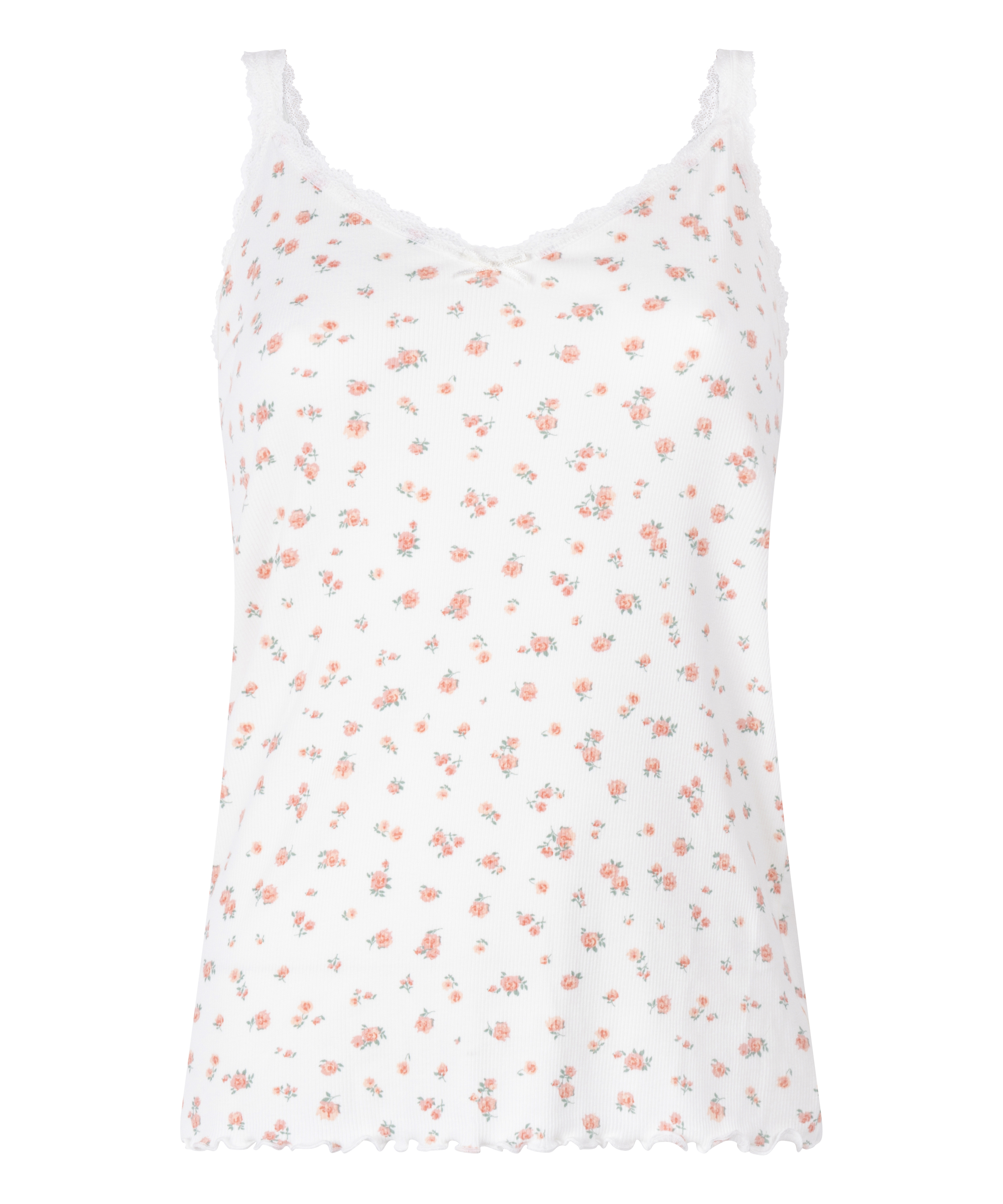 Ribstrikket cami med blonde, Hvid, main