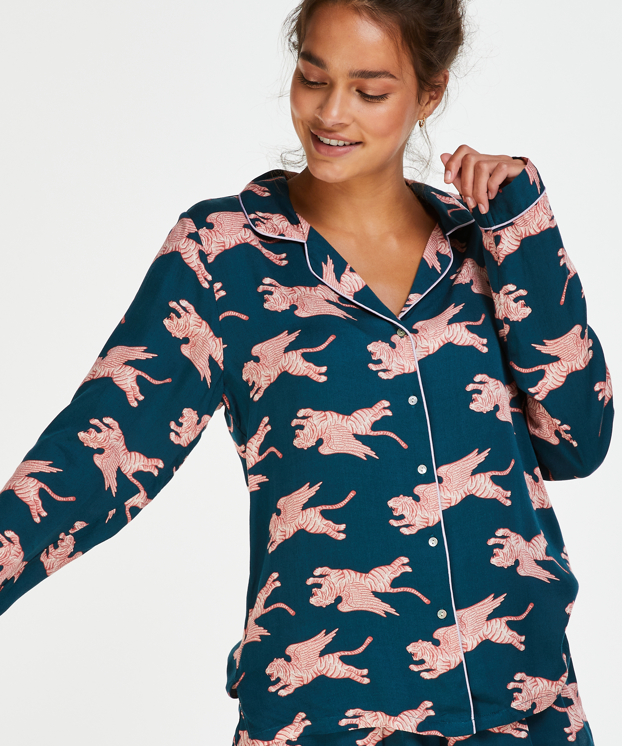 V&aelig;vet pyjamasjakke med lange &aelig;rmer, Bl&aring;, main