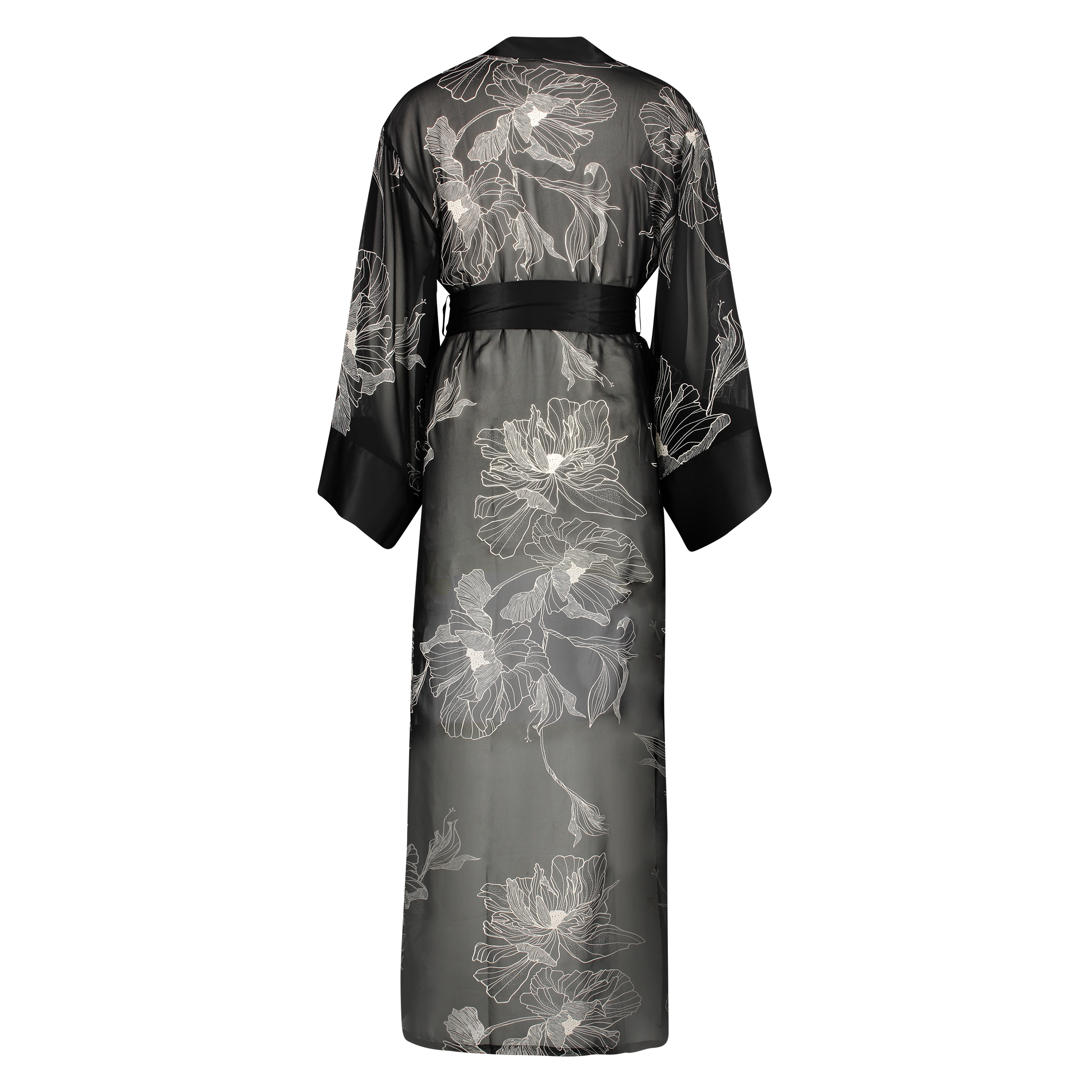 Kimono long chiffon lotus, sort, main