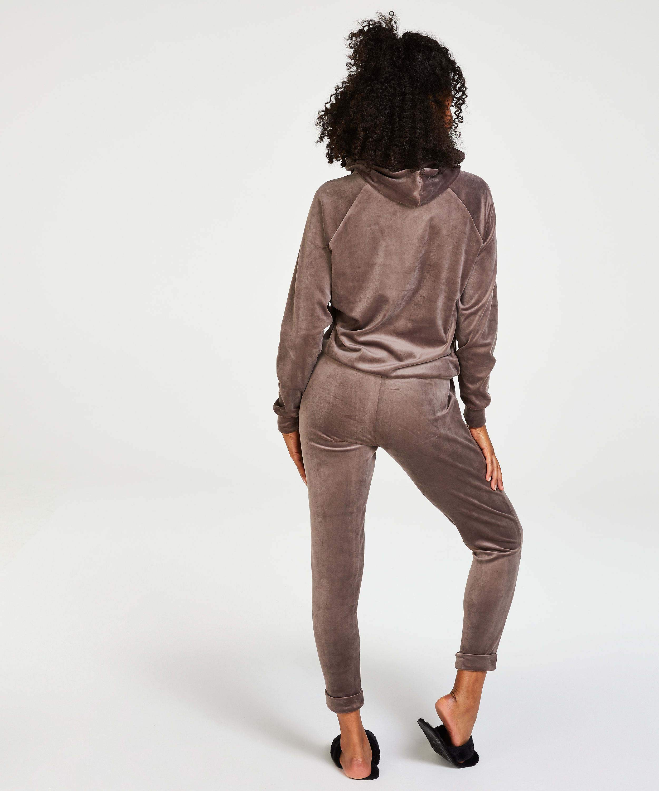 Hoodie i velours, Brun, main