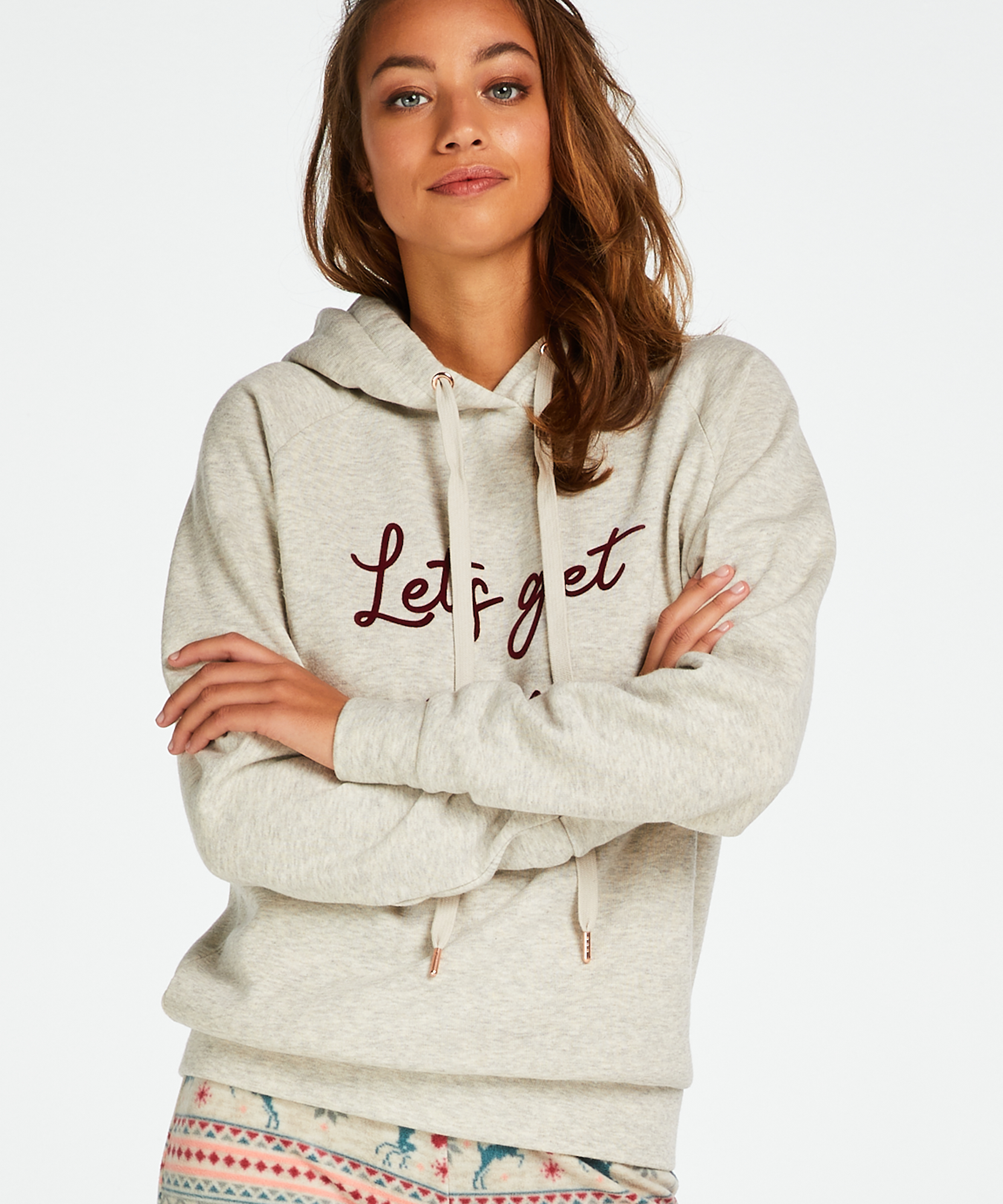 Langærmet Hættetrøje, Beige, main