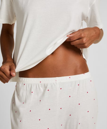 Pyjamassæt i bomuld med print, Hvid
