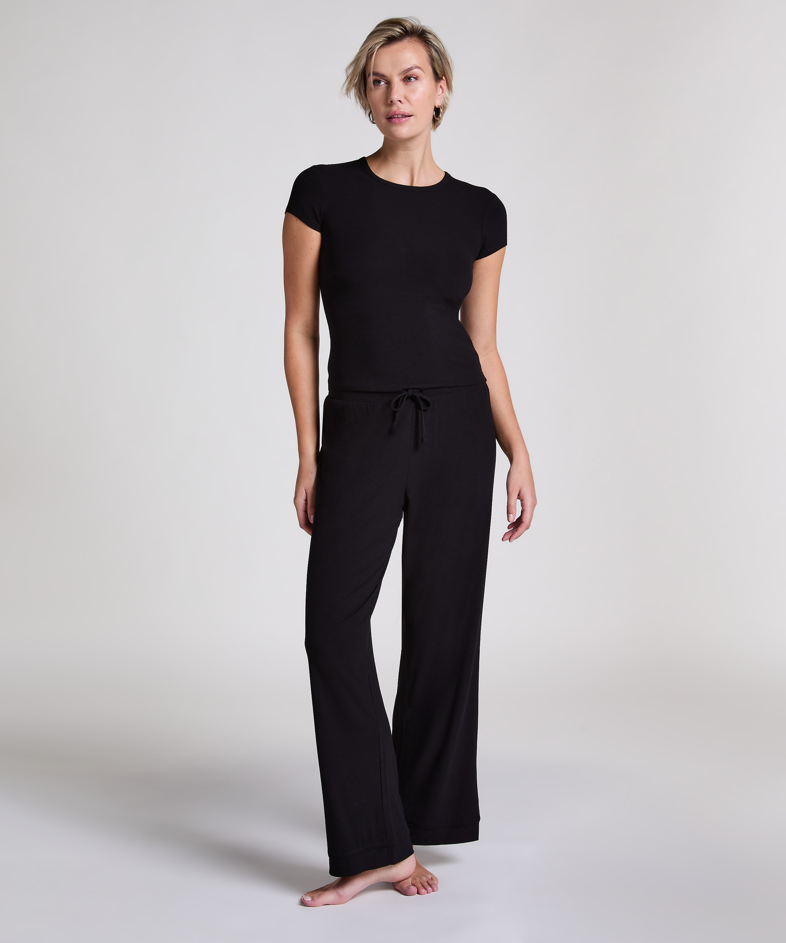 Pyjamas Top Rib Essential, Sort, main
