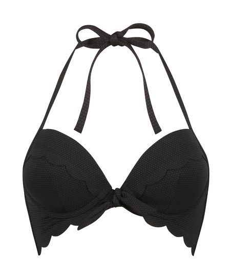Formstøbt push-up bøjle-bikinitop Scallop Størrelse A - E, sort