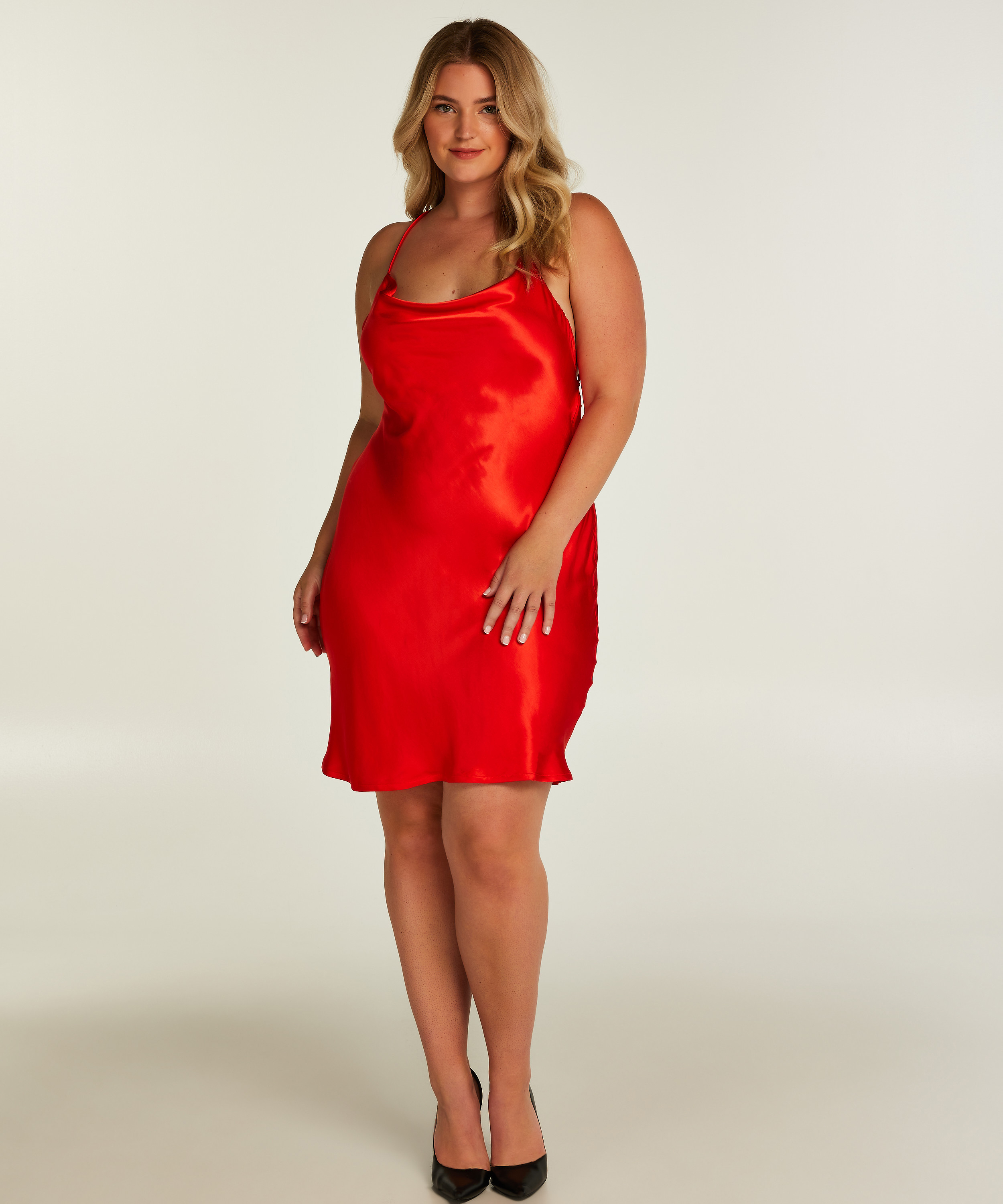 Kjole mini satin, rød, main