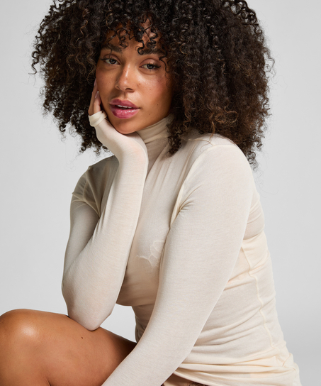 super soft rullekrave bluse med cashmere, Hvid