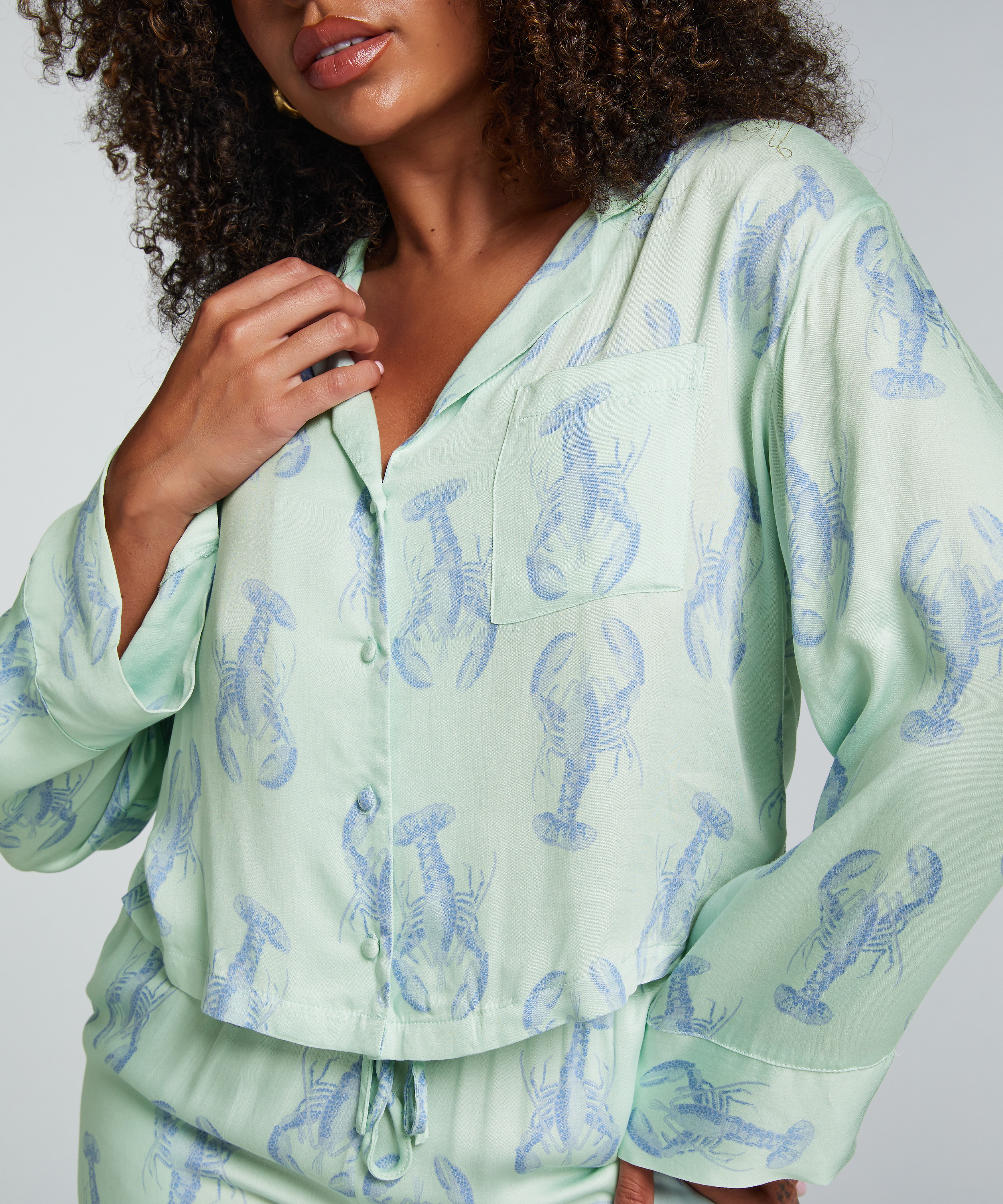 Langærmet satinjakke, Grøn, main